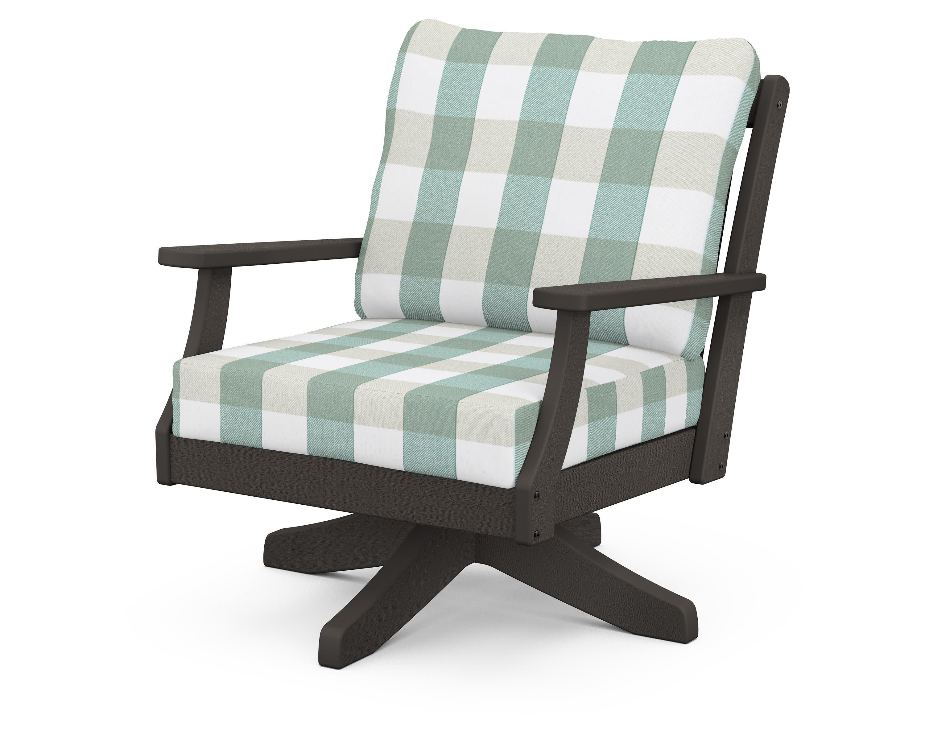 Braxton Deep Seating Swivel Chair in Vintage Coffee / Buffalo Plaid Glacier Spa