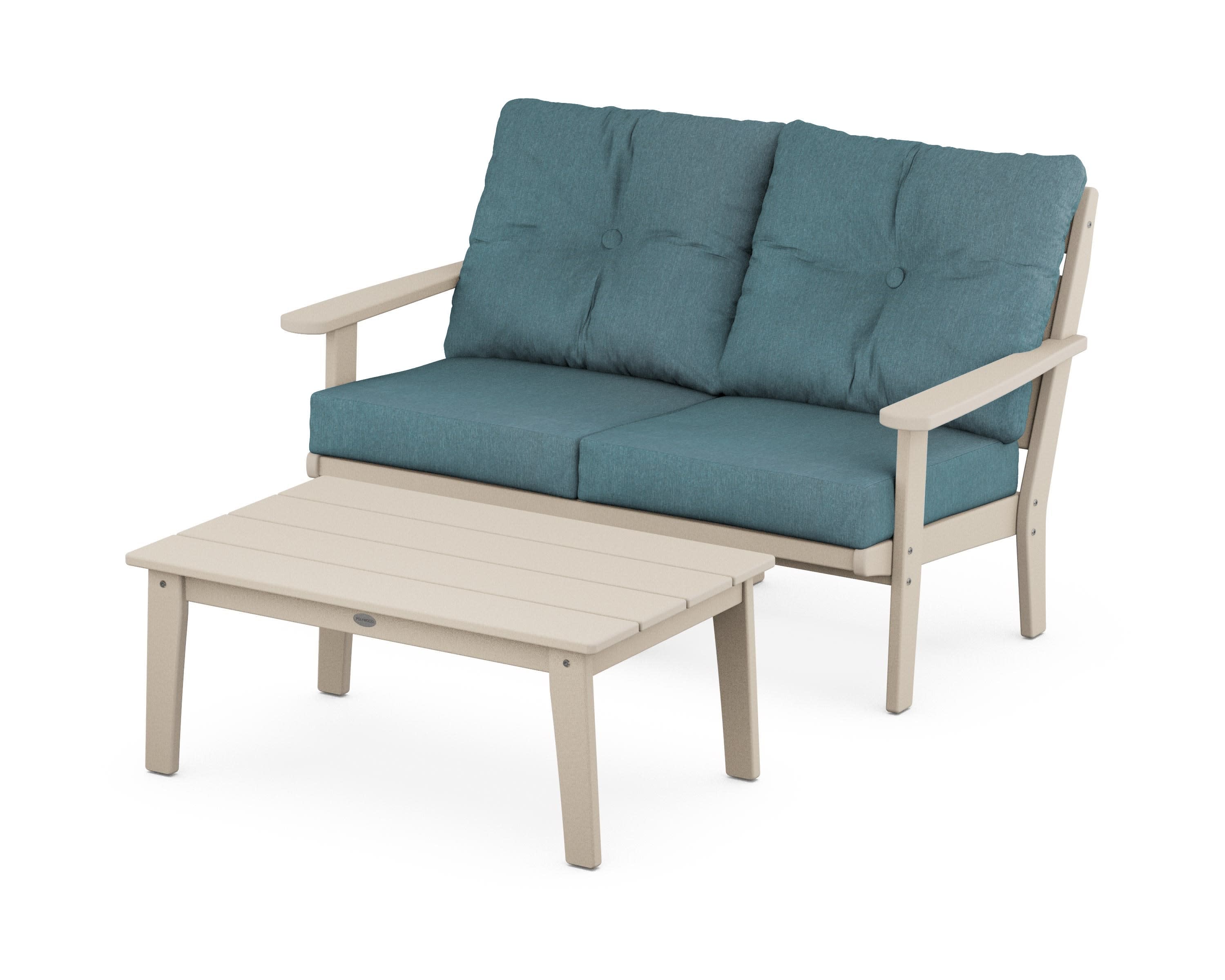 Lakeside 2-Piece Lounge Loveseat Set in Sand / Ocean Teal