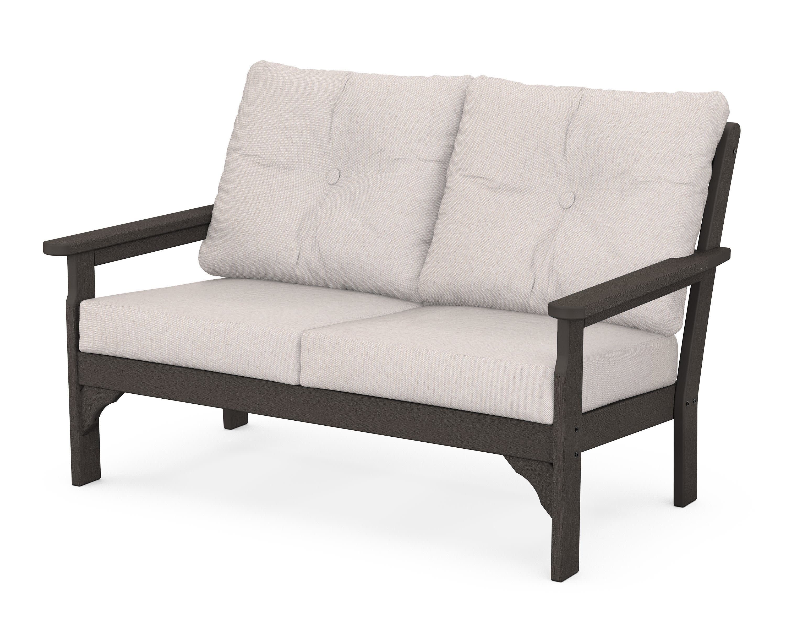 Vineyard Deep Seating Loveseat in Vintage Coffee / Dune Burlap
