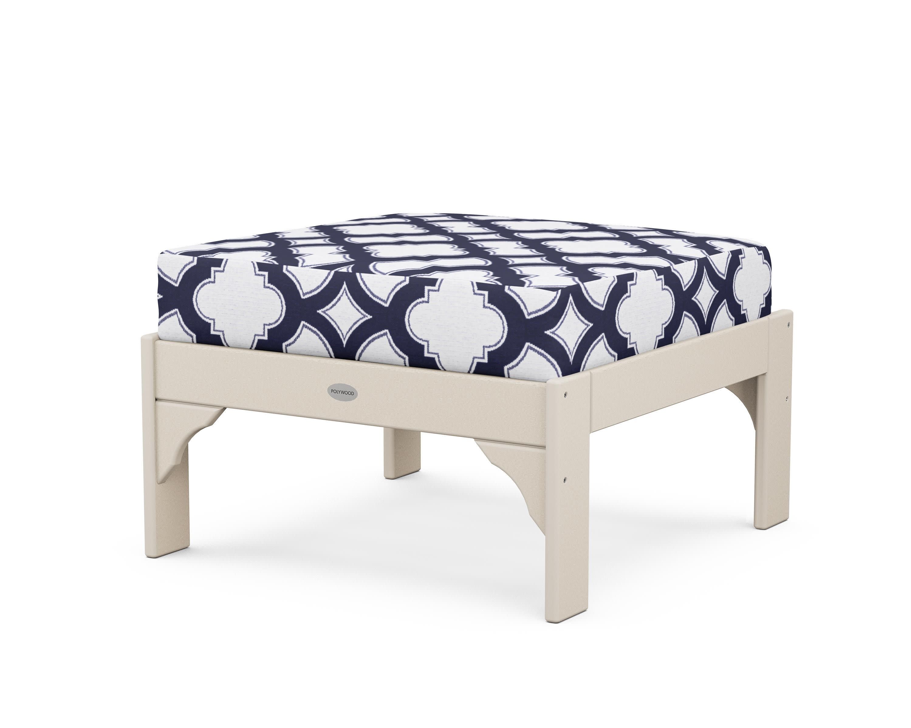 Vineyard Deep Seating Ottoman in Sand / Trellis Navy