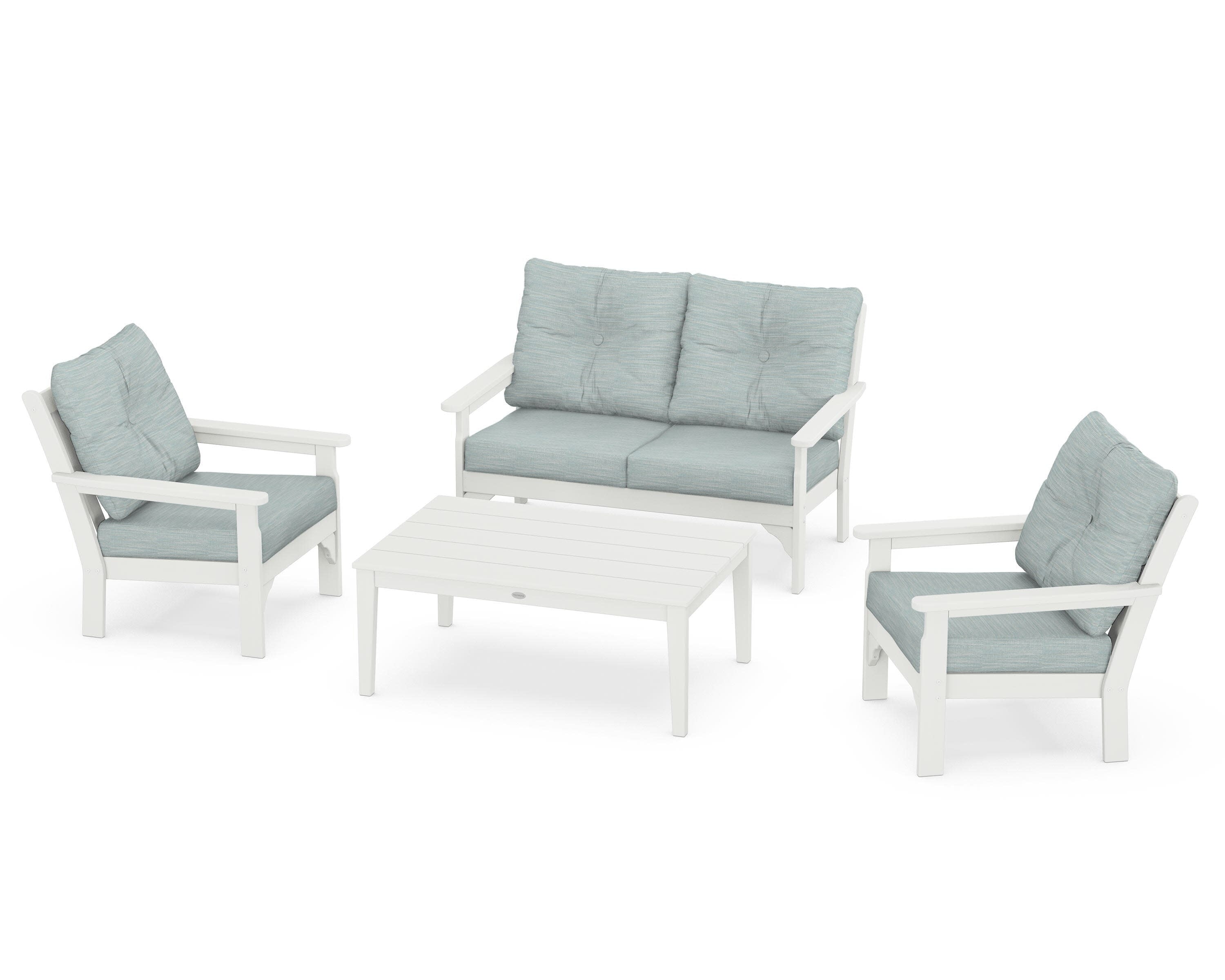 Vineyard 4-Piece Deep Seating Set in Vintage White / Soothe Mist