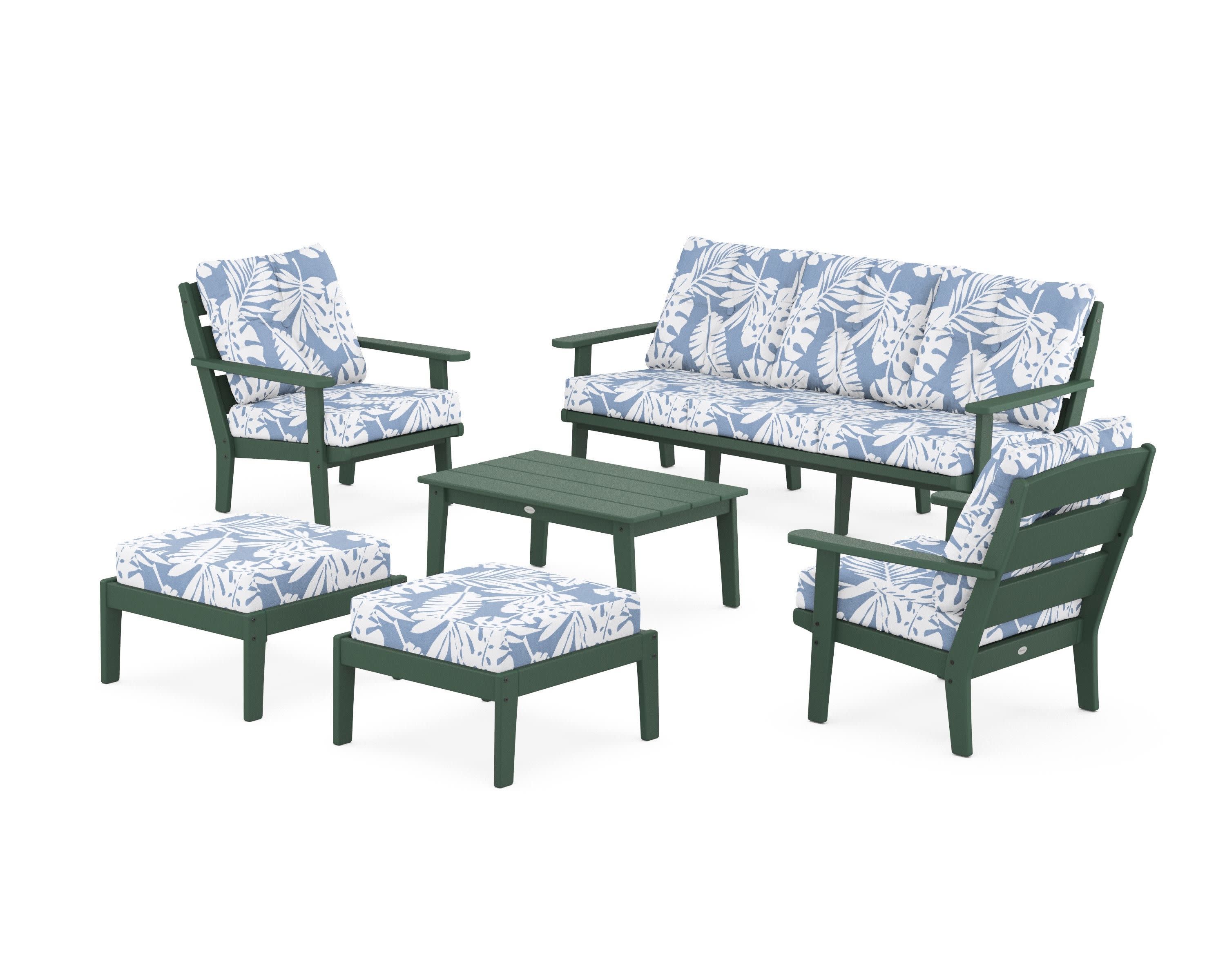 Lakeside 6-Piece Lounge Sofa Set in Green / Leaf Sky Blue