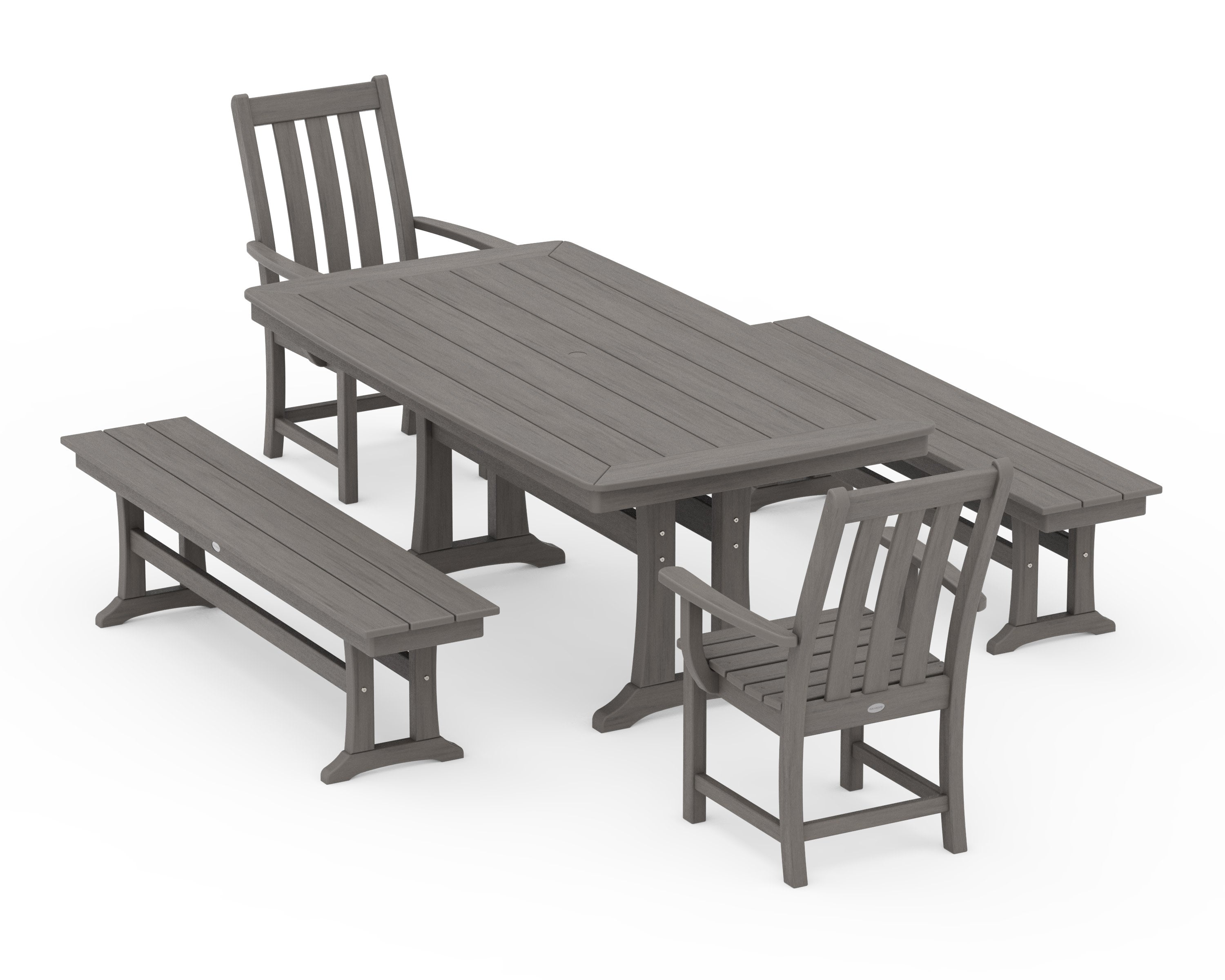 Vineyard 5-Piece Dining Set with Trestle Legs in Driftwood