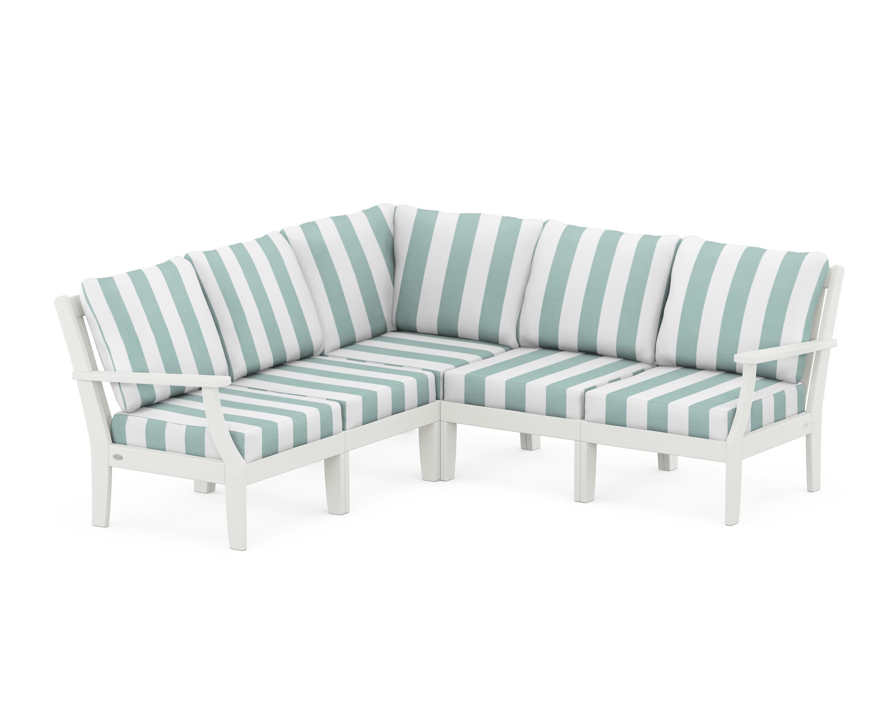 Braxton Modular 5-Piece Deep Seating Set in Vintage White / Cabana Stripe Glacier Spa