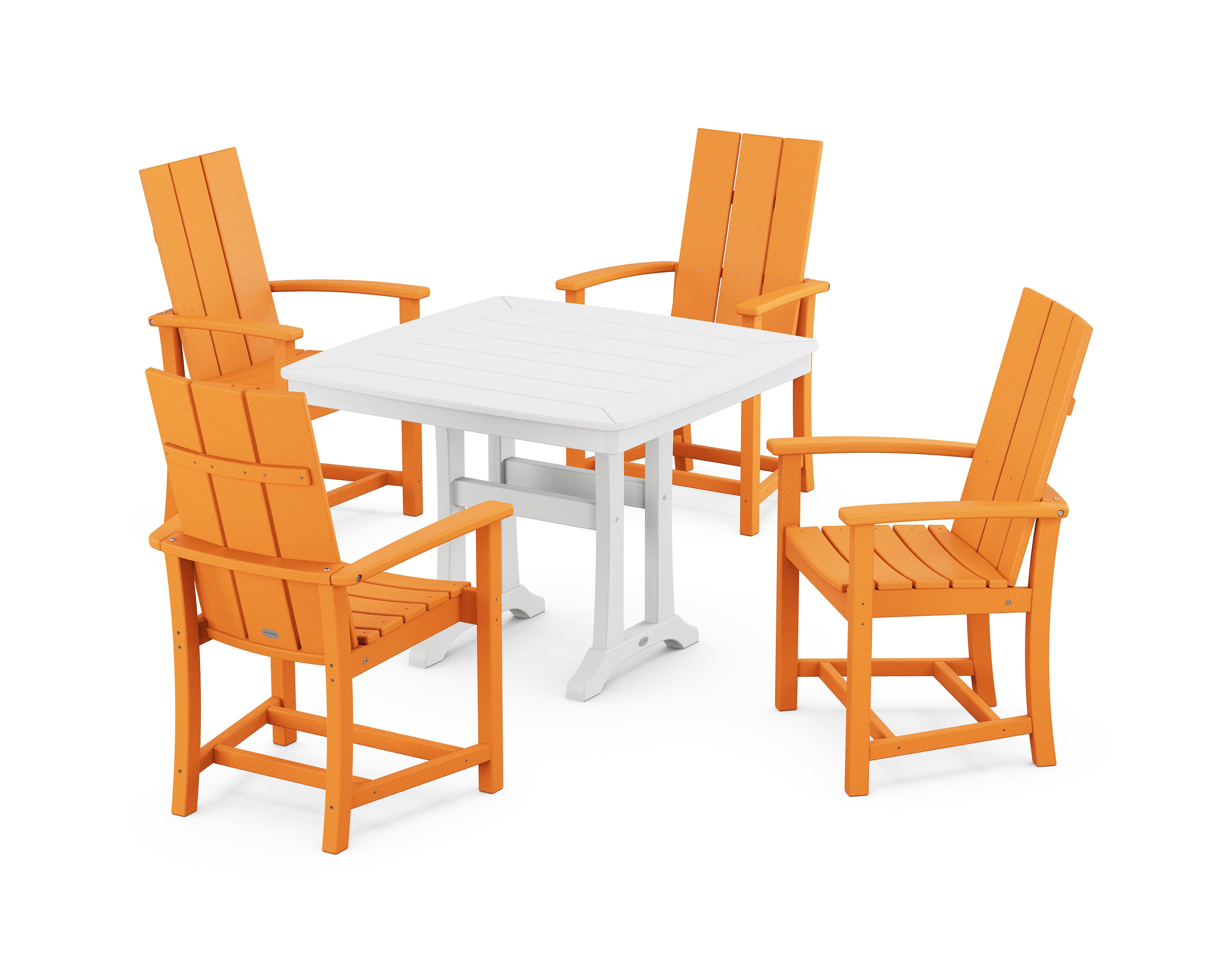Modern Adirondack 5-Piece Dining Set with Trestle Legs in Tangerine / White