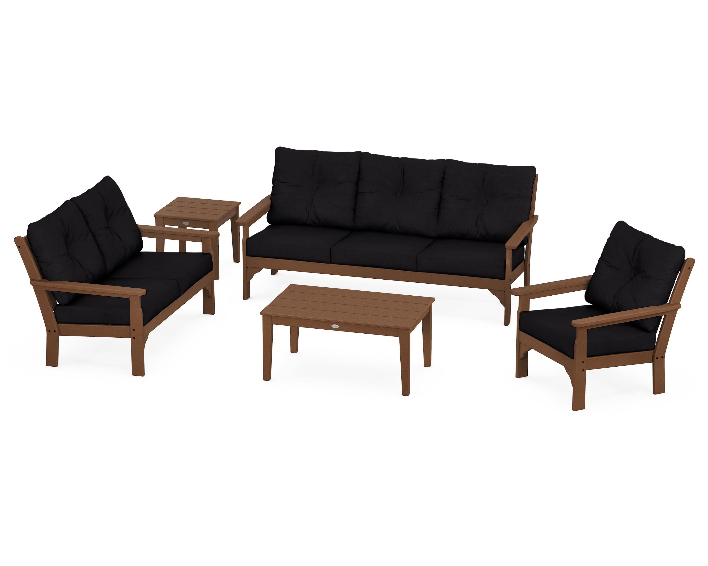 Vineyard 5 Piece Deep Seating Set in Teak / Midnight Linen
