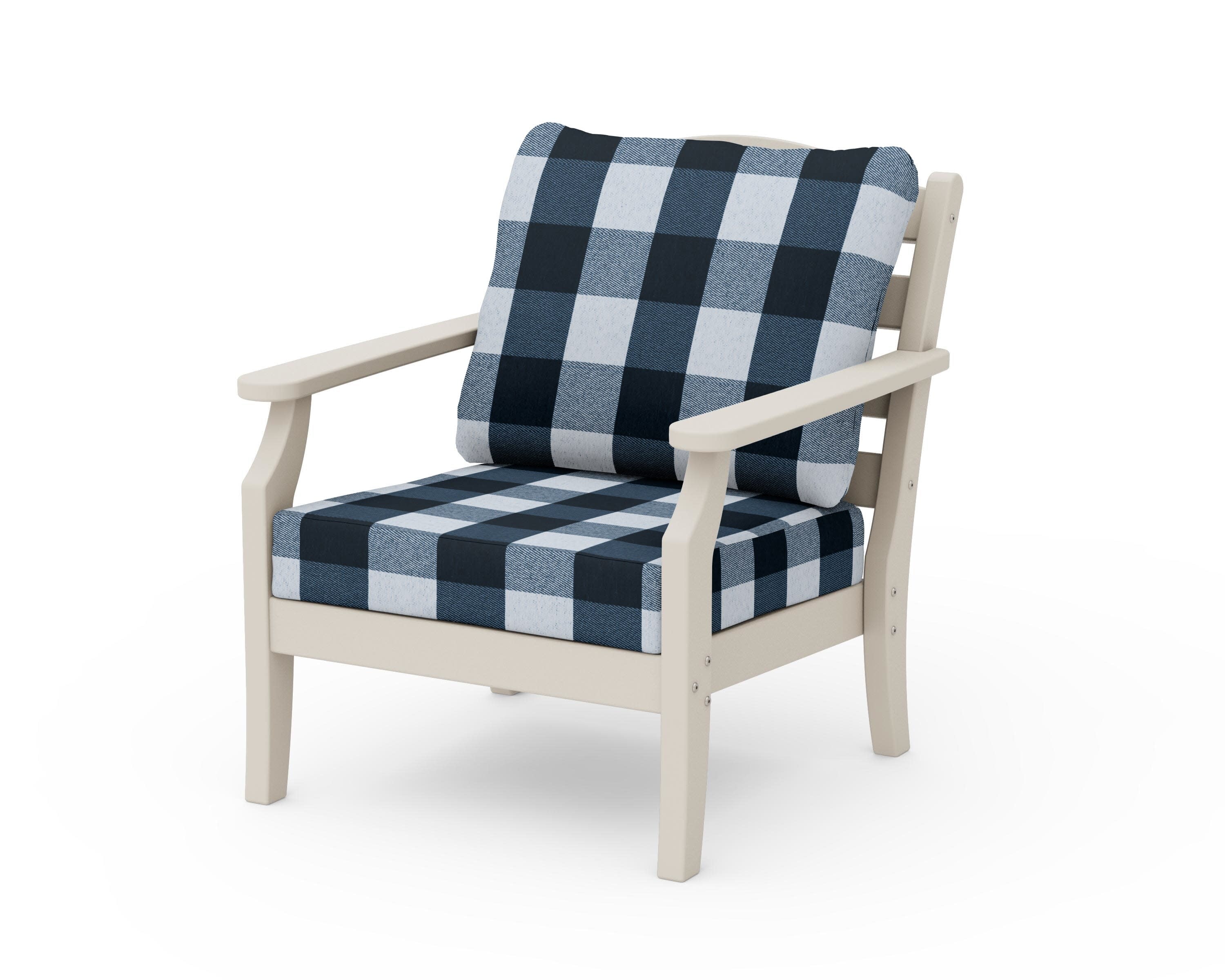 Savannah Deep Seating Chair in Sand / Buffalo Plaid Marine Indigo