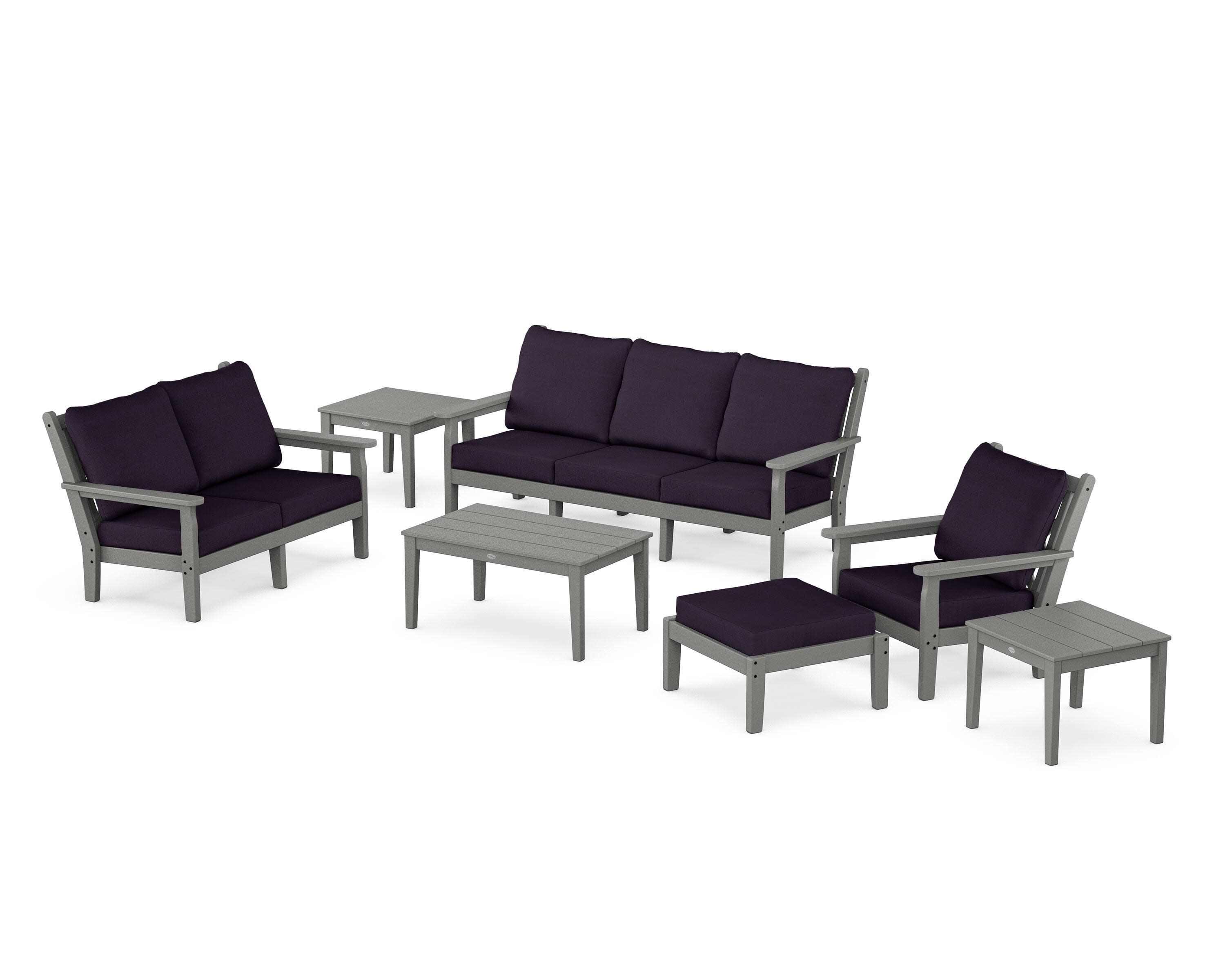 Chippendale 7-Piece Deep Seating Set in Slate Grey / Navy Linen