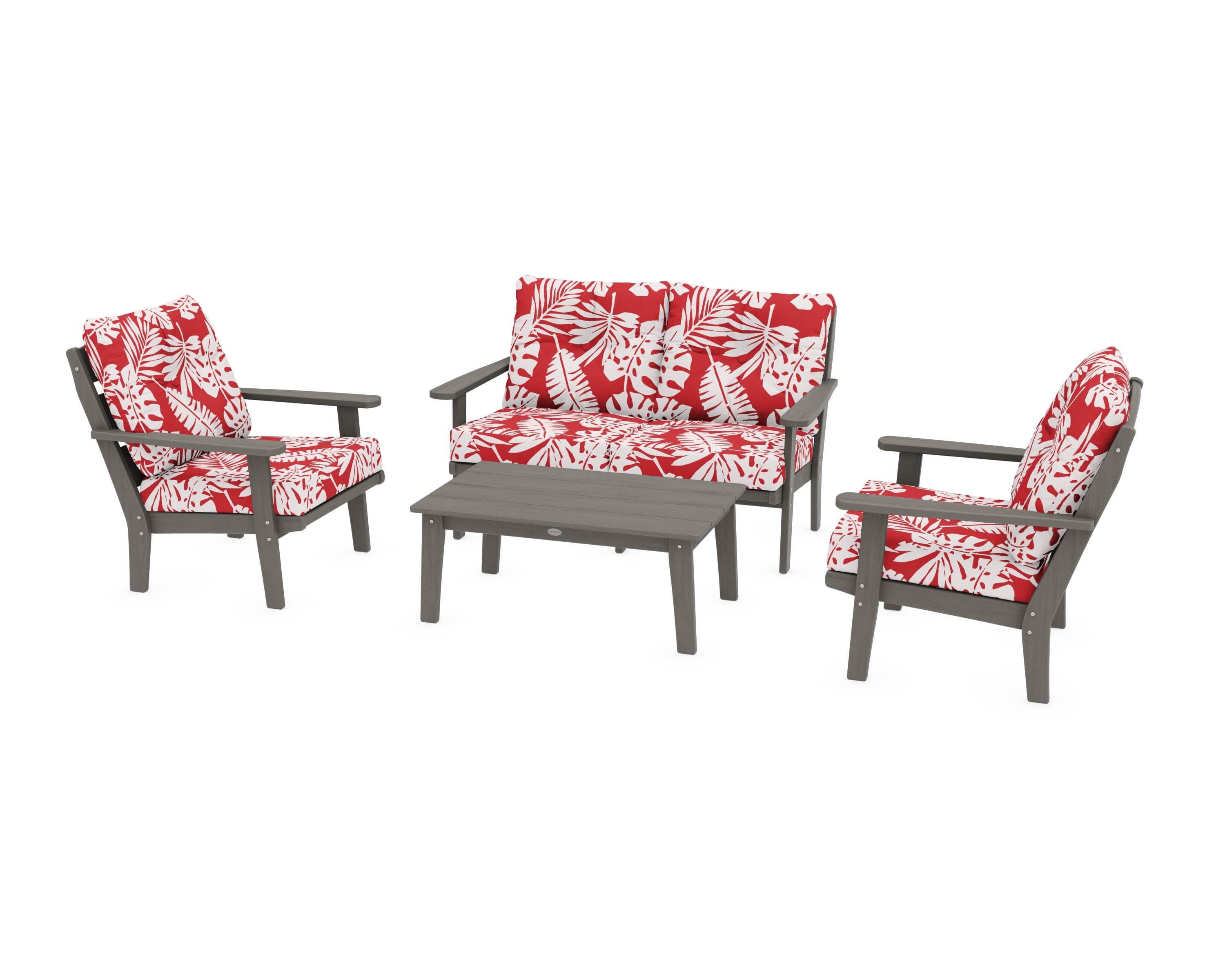 Lakeside 4-Piece Deep Seating Set in Driftwood / Leaf Crimson