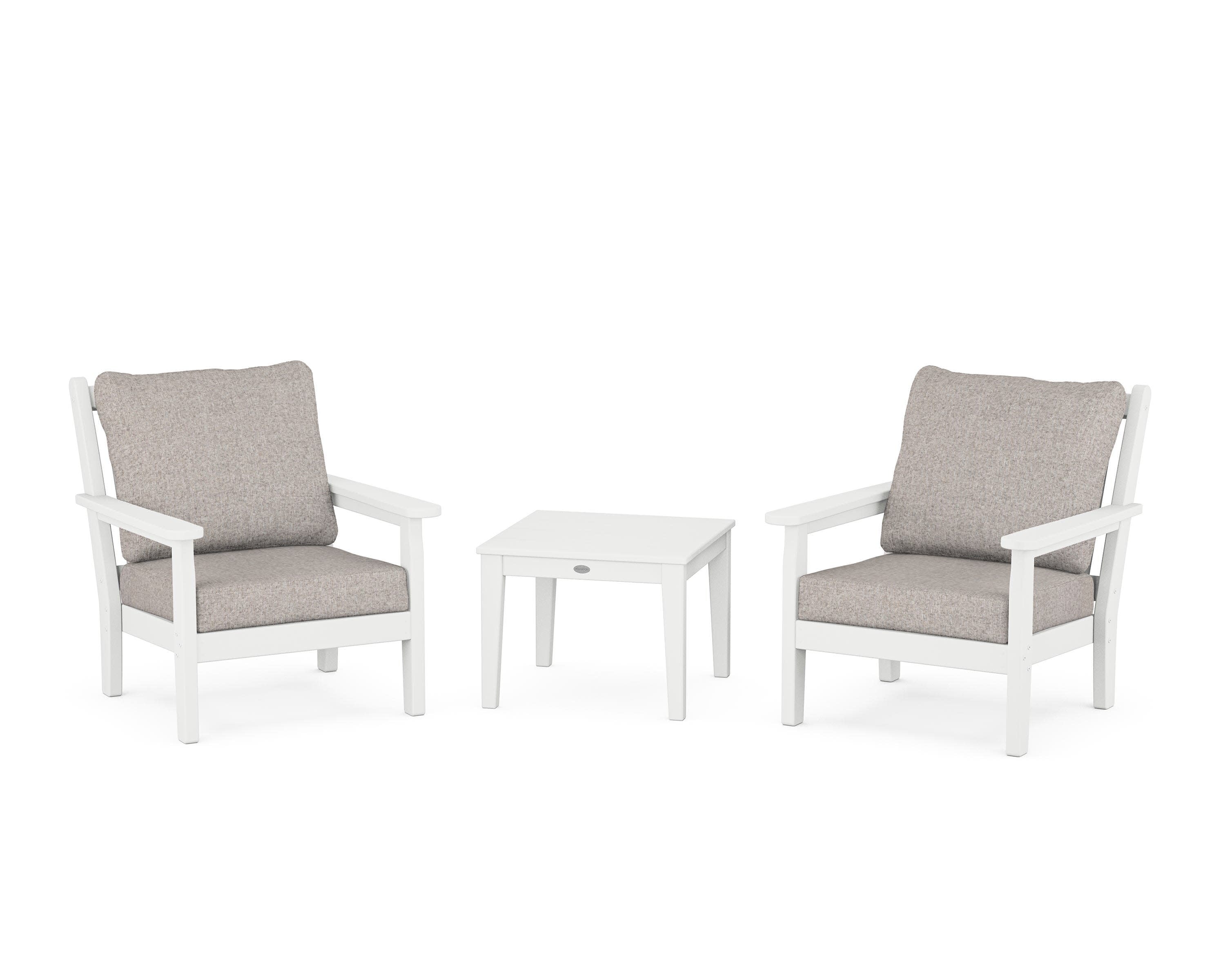 Chippendale 3-Piece Deep Seating Set in White / Weathered Tweed