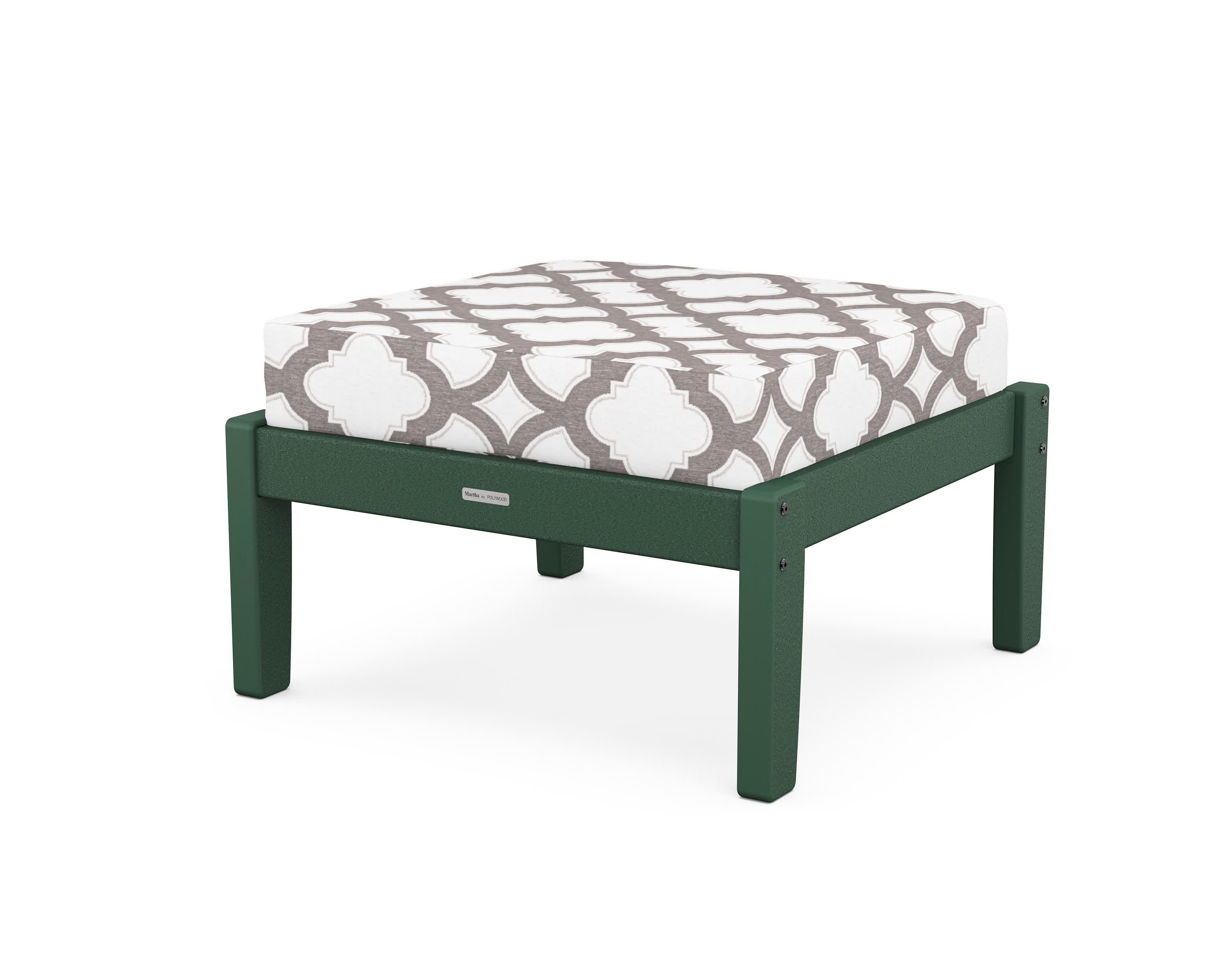 Chinoiserie Deep Seating Ottoman in Green / Trellis Grey Mist