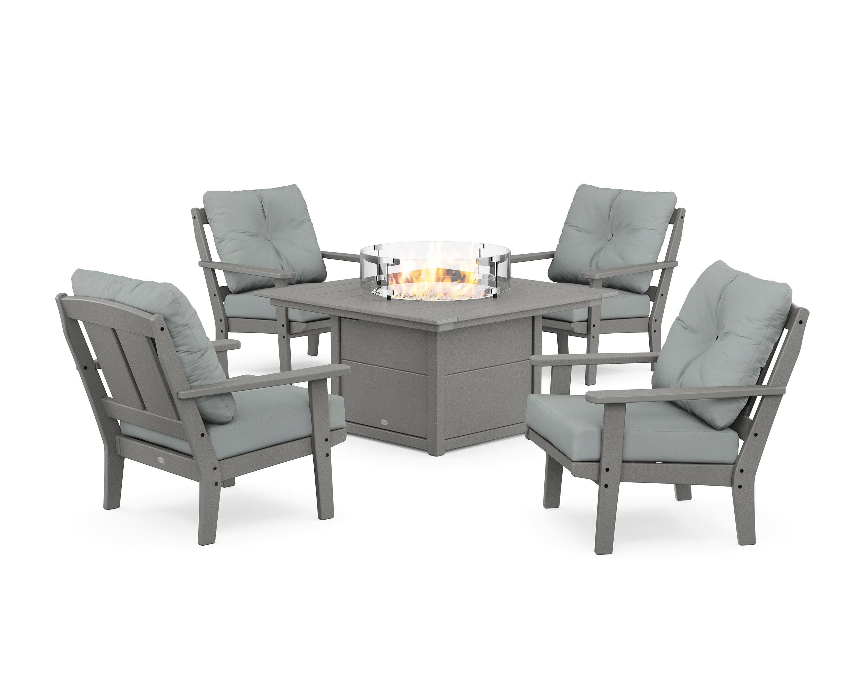 Mission 5-Piece Deep Seating Set with Fire Pit Table in Slate Grey / Spa
