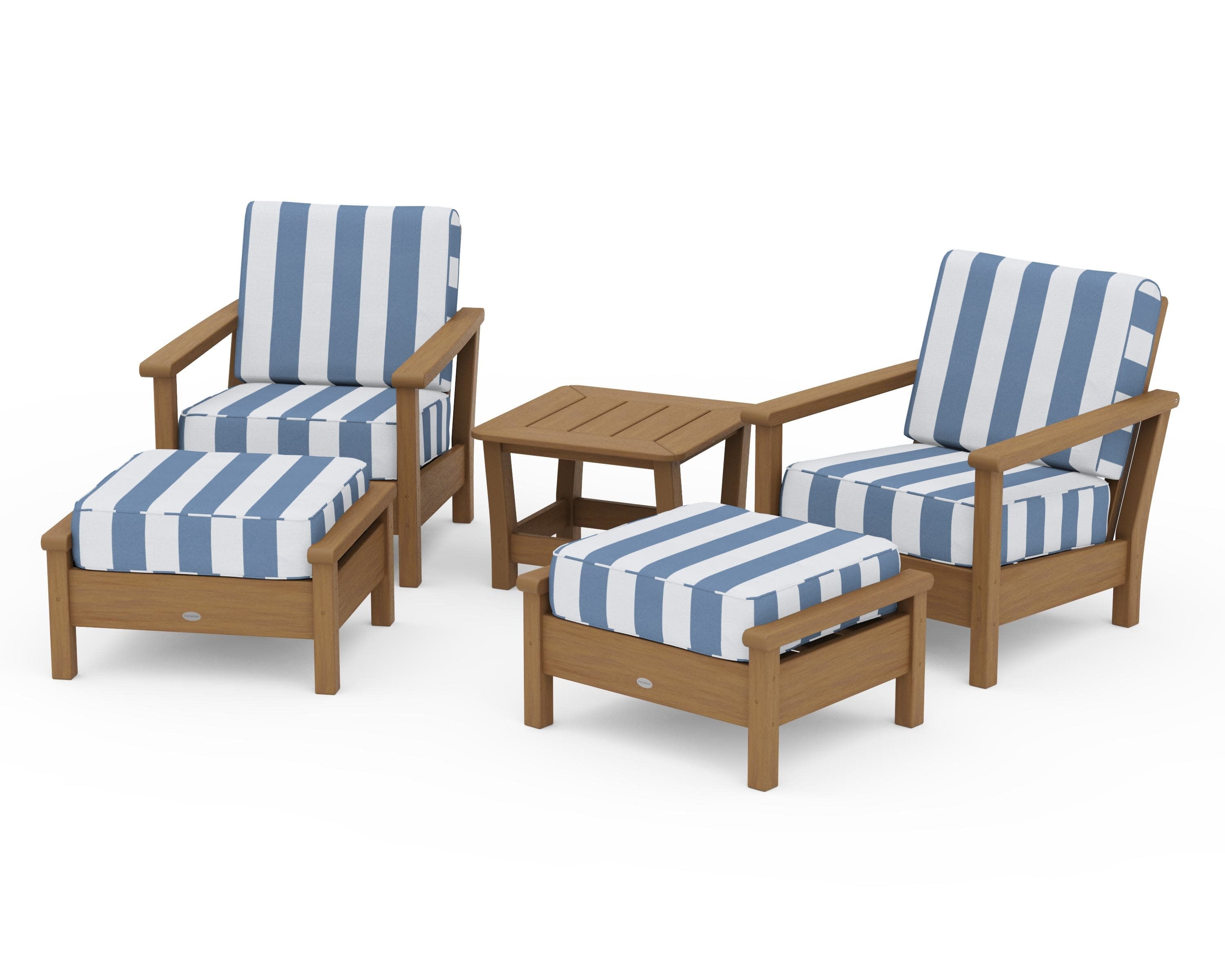 Harbour 5-Piece Deep Seating Chair Set in Natural / Cabana Stripe Sky Blue