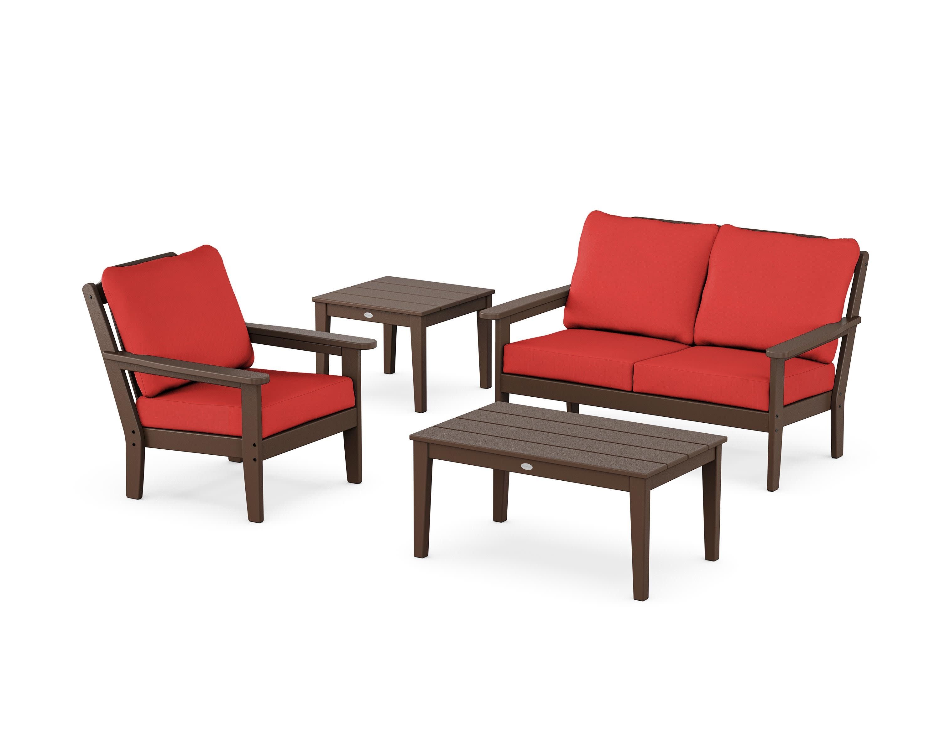 Wovendale 4-Piece Deep Seating Set in Mahogany / Crimson Linen