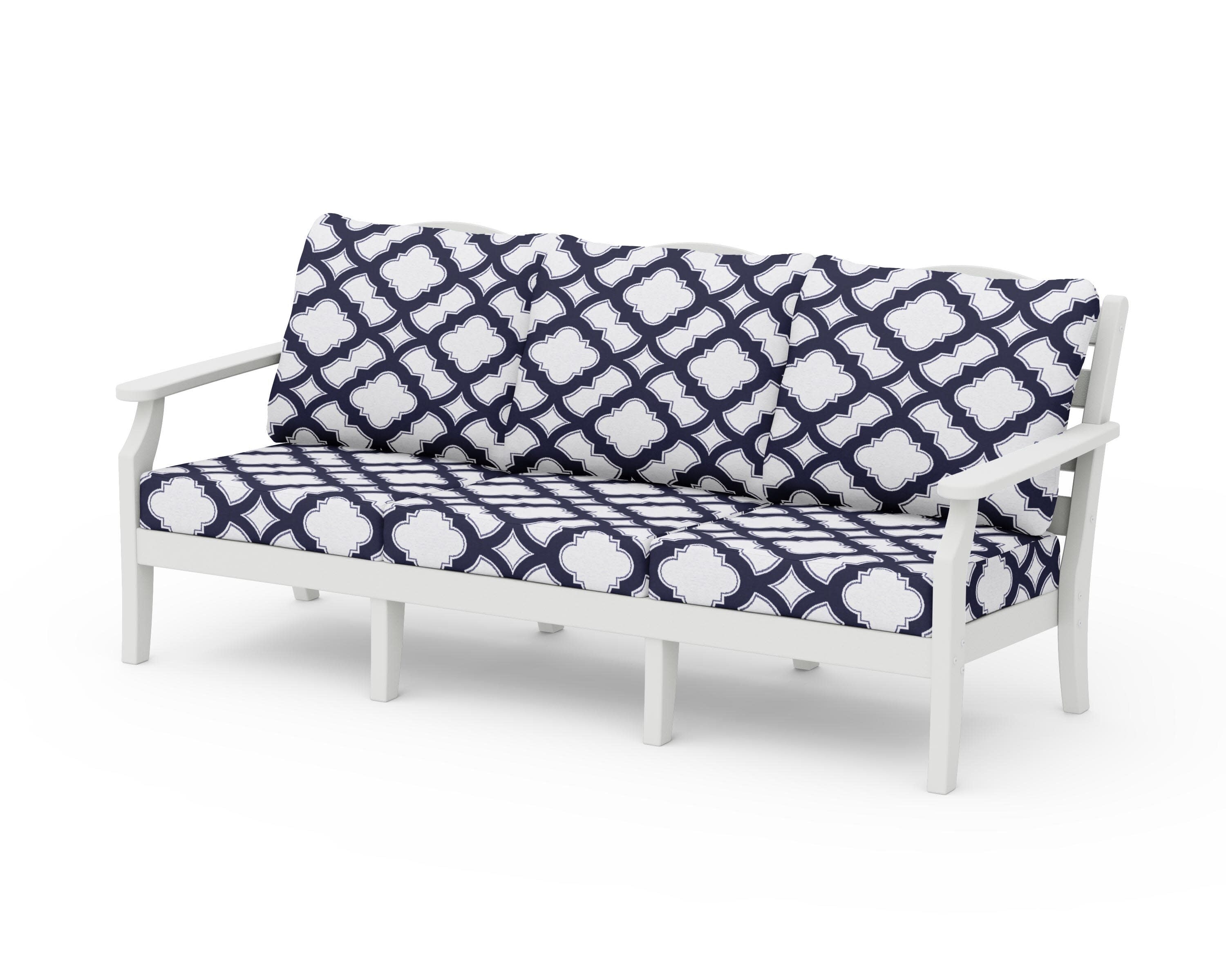 Savannah Deep Seating Sofa in Vintage White / Trellis Navy