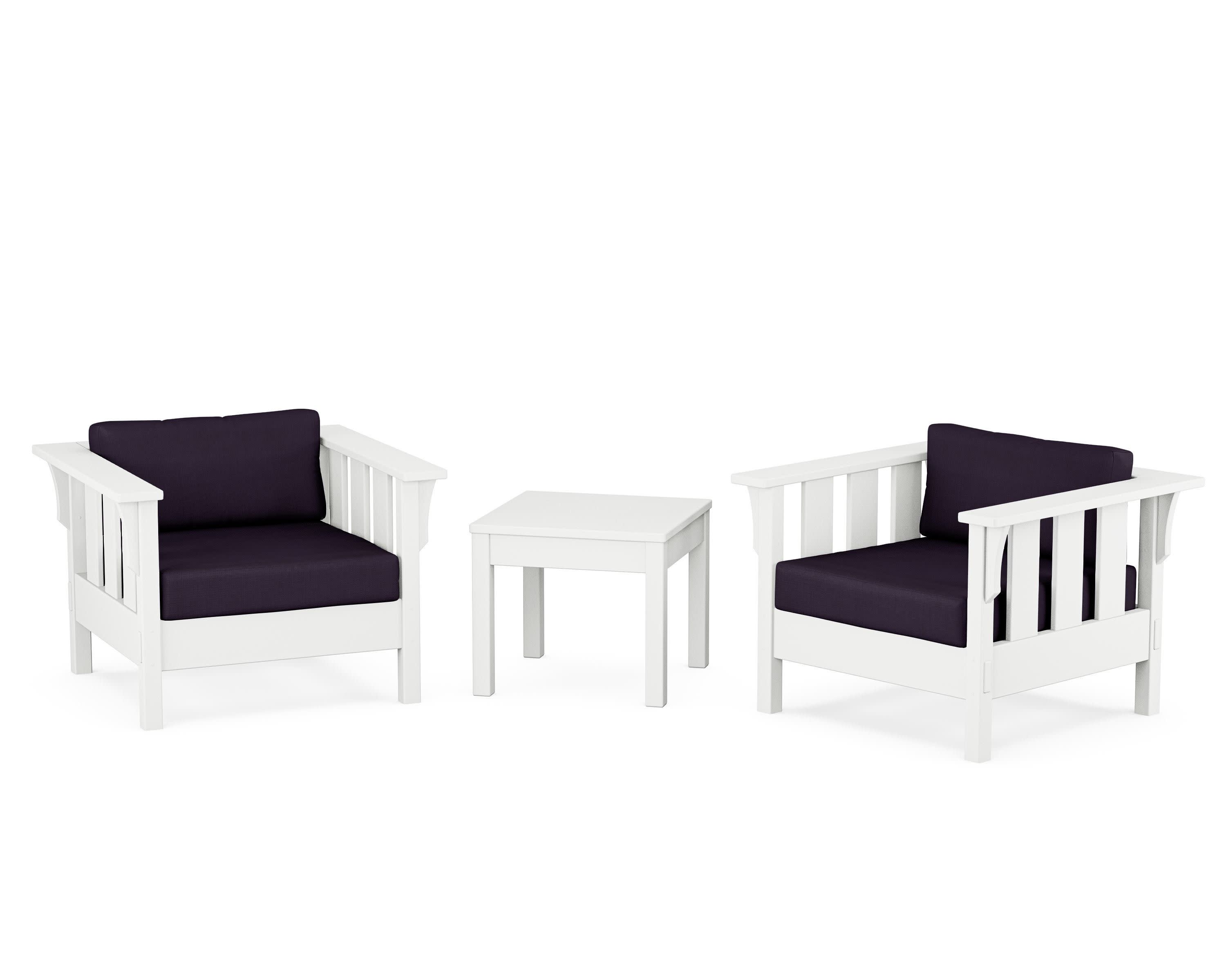 Acadia 3-Piece Deep Seating Set in White / Navy Linen