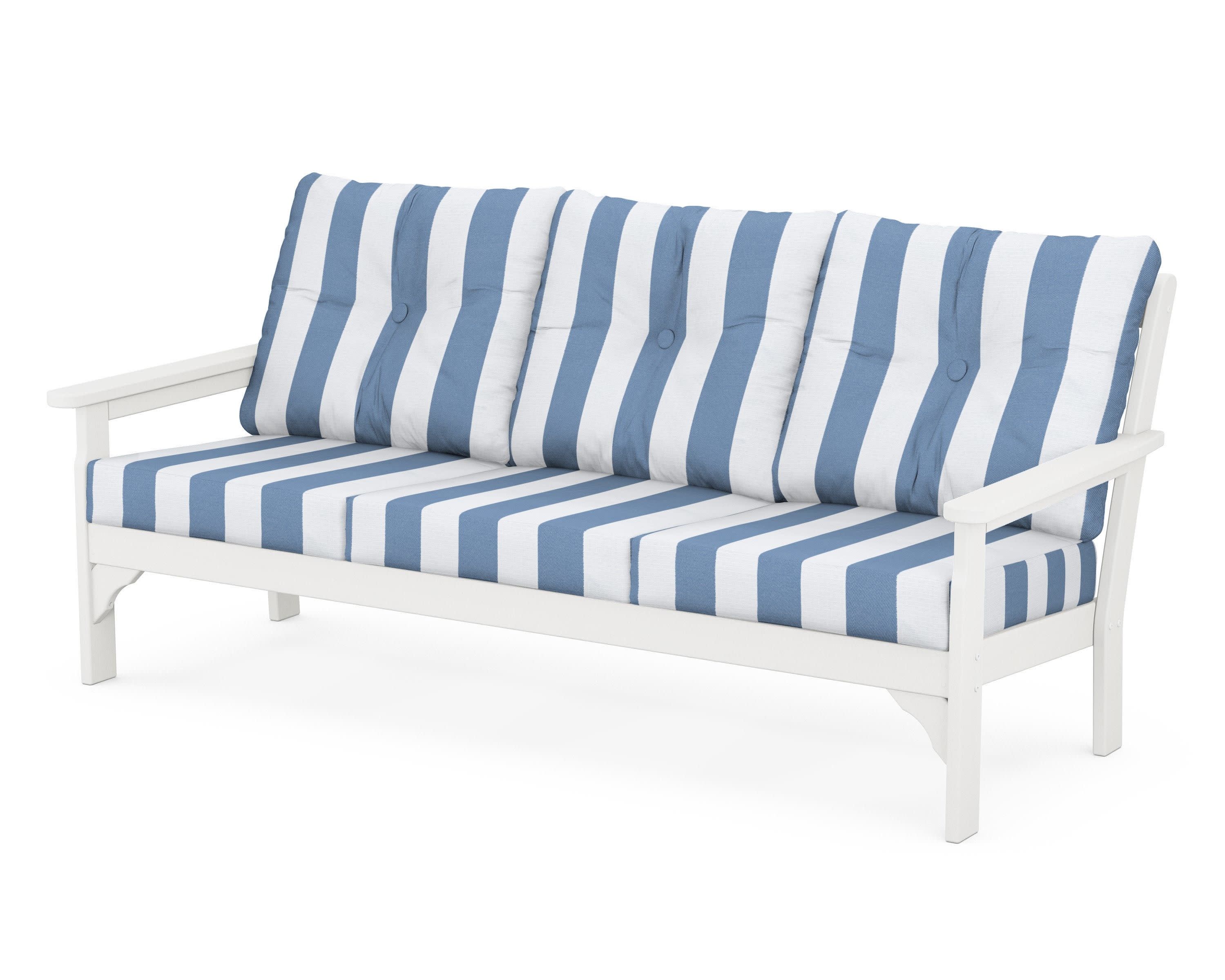 Vineyard Deep Seating Sofa in Vintage White / Cabana Stripe Sky Blue