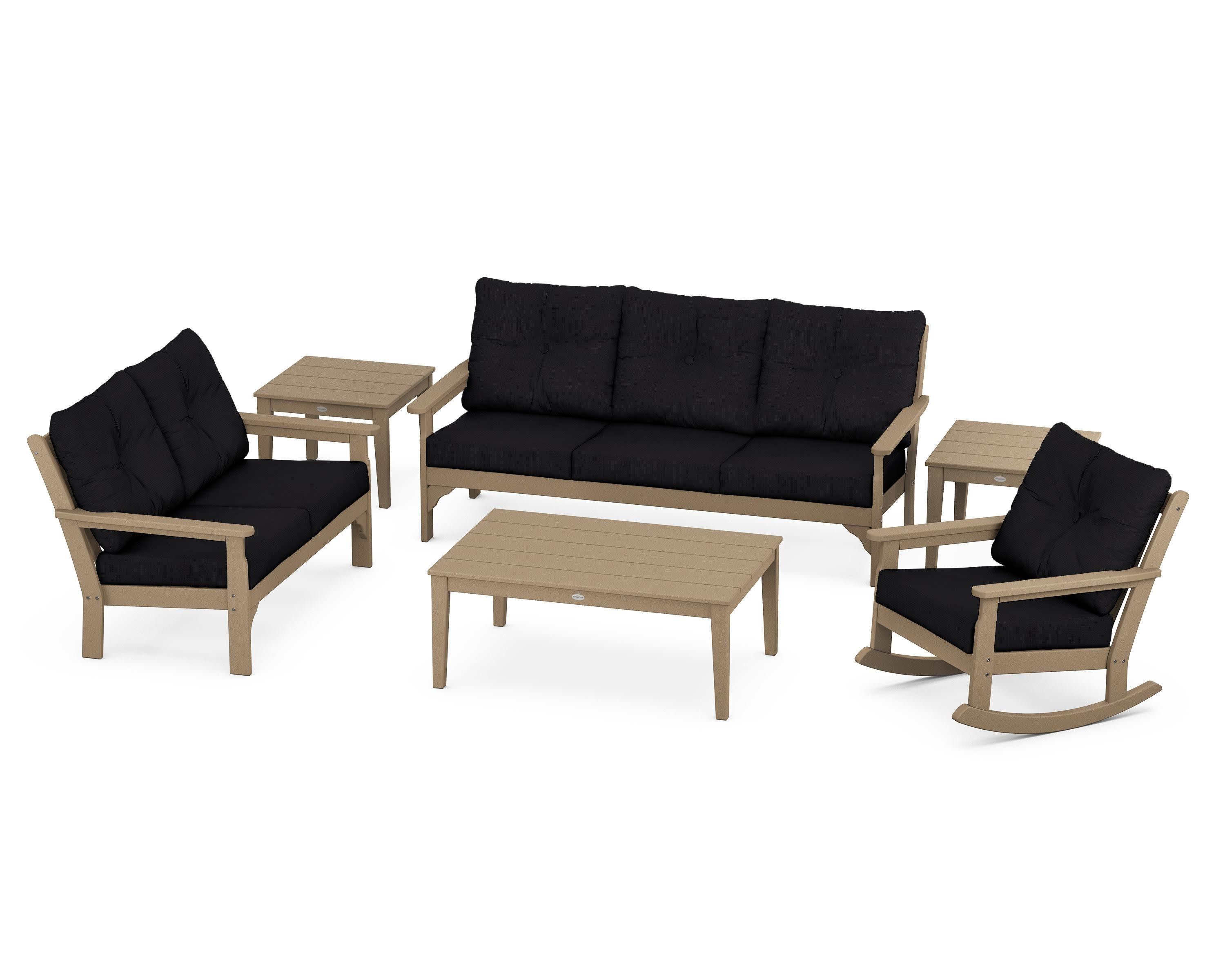 Vineyard 6-Piece Deep Seating Set in Vintage Sahara / Midnight Linen