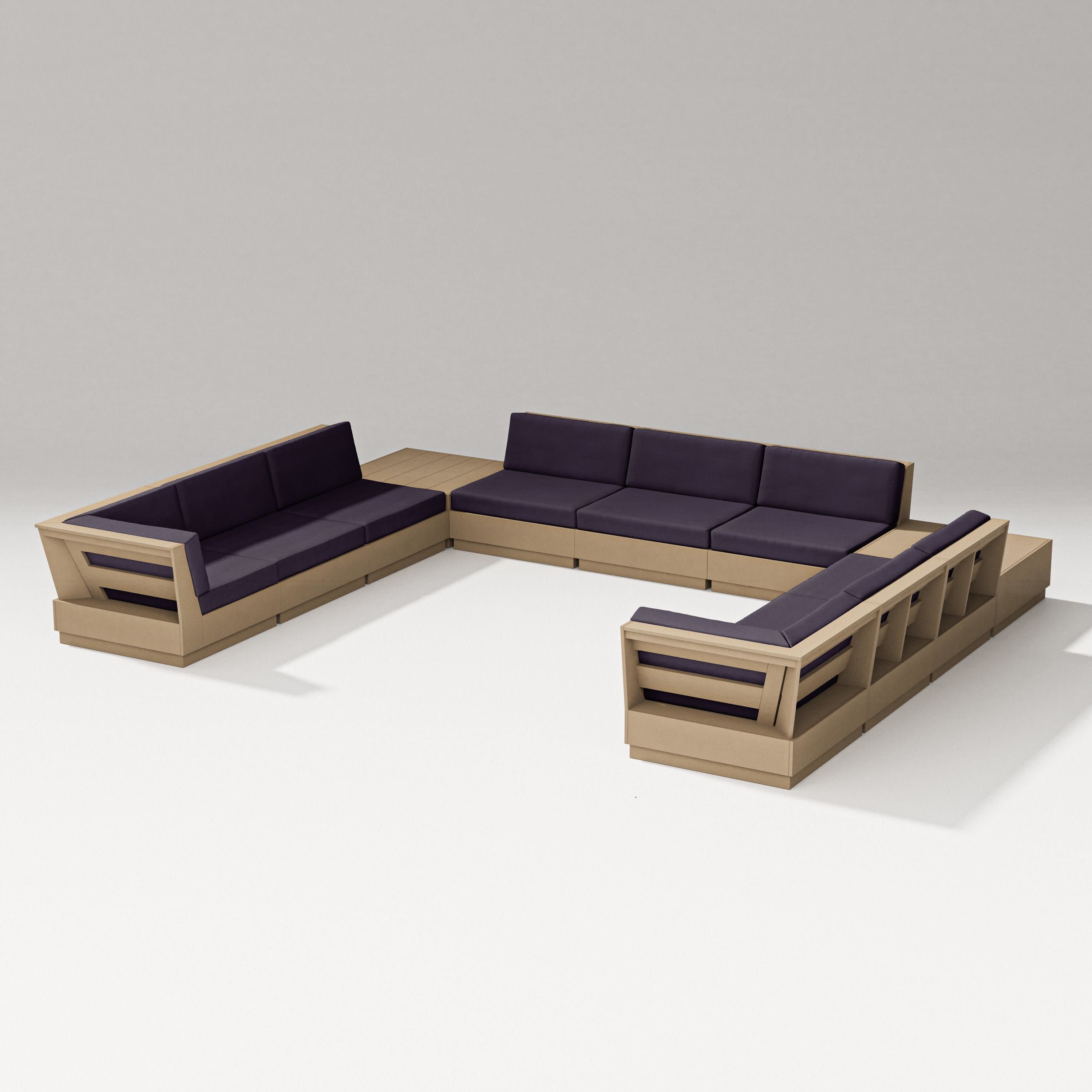 Elevate 11-Piece U-Shaped Sofa Sectional in Vintage Sahara / Navy Linen