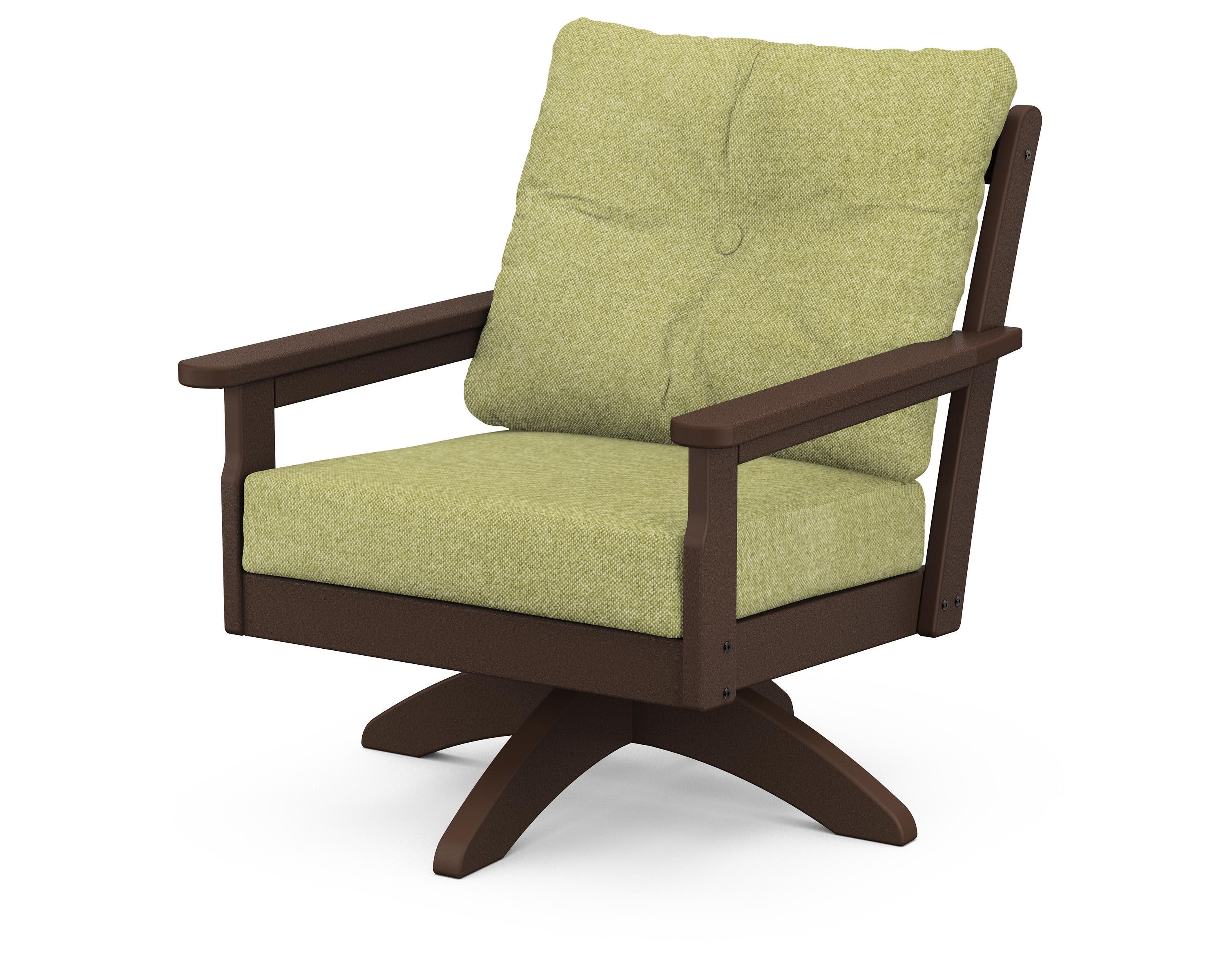 Vineyard Deep Seating Swivel Chair in Mahogany / Chartreuse Boucle