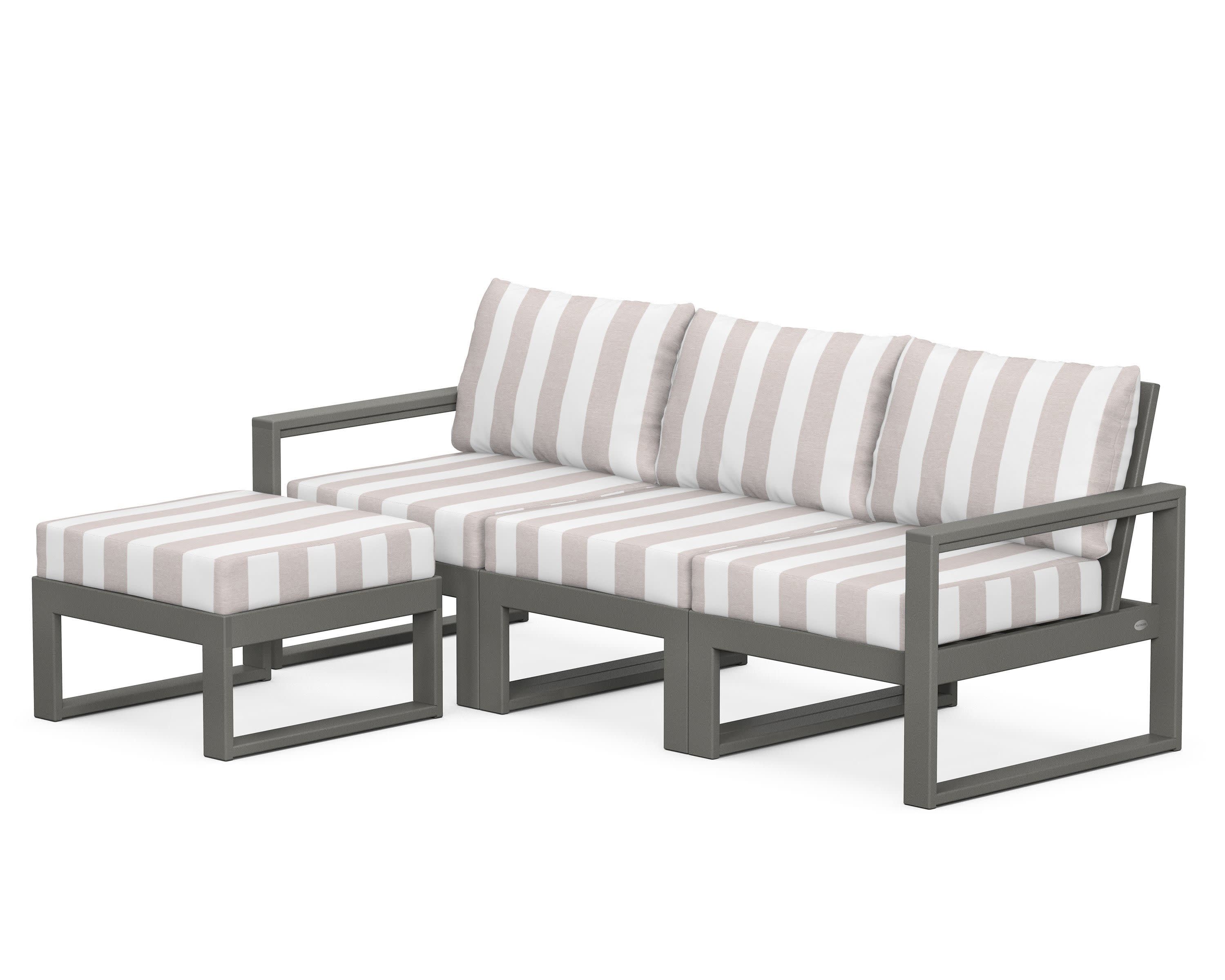 EDGE 4-Piece Modular Deep Seating Set with Ottoman in Slate Grey / Cabana Stripe Dune Burlap