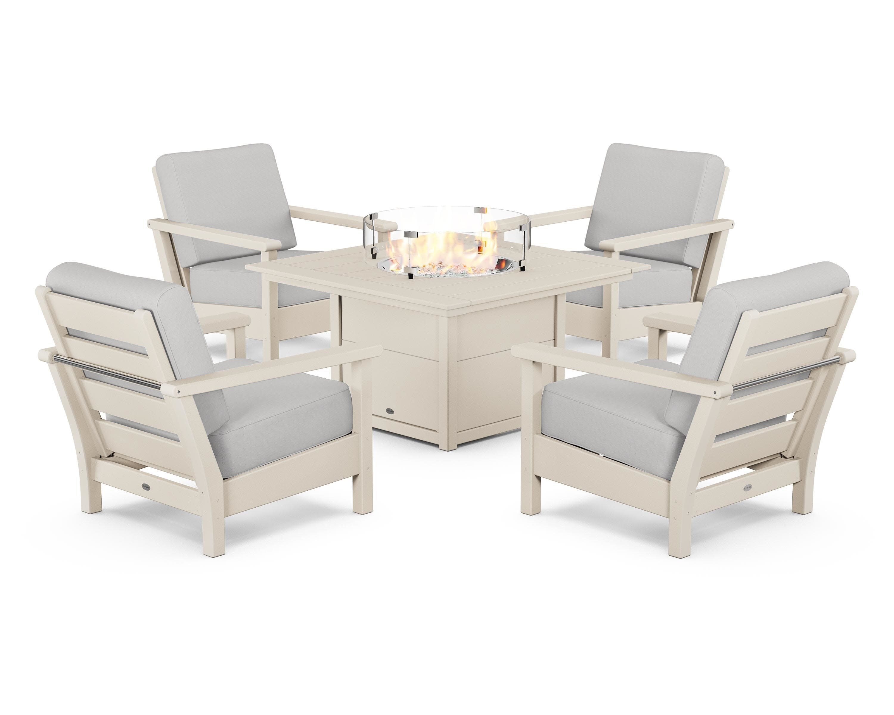 Harbour 5-Piece Conversation Set with Fire Pit Table in Sand / Diamond in the Rough
