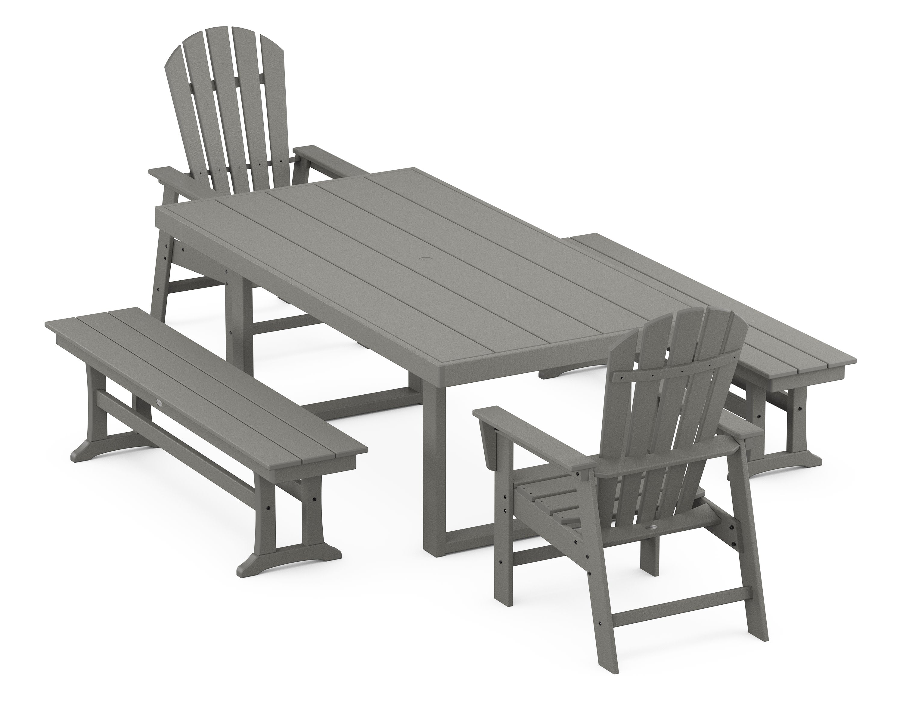 South Beach 5-Piece Dining Set with Benches in Slate Grey