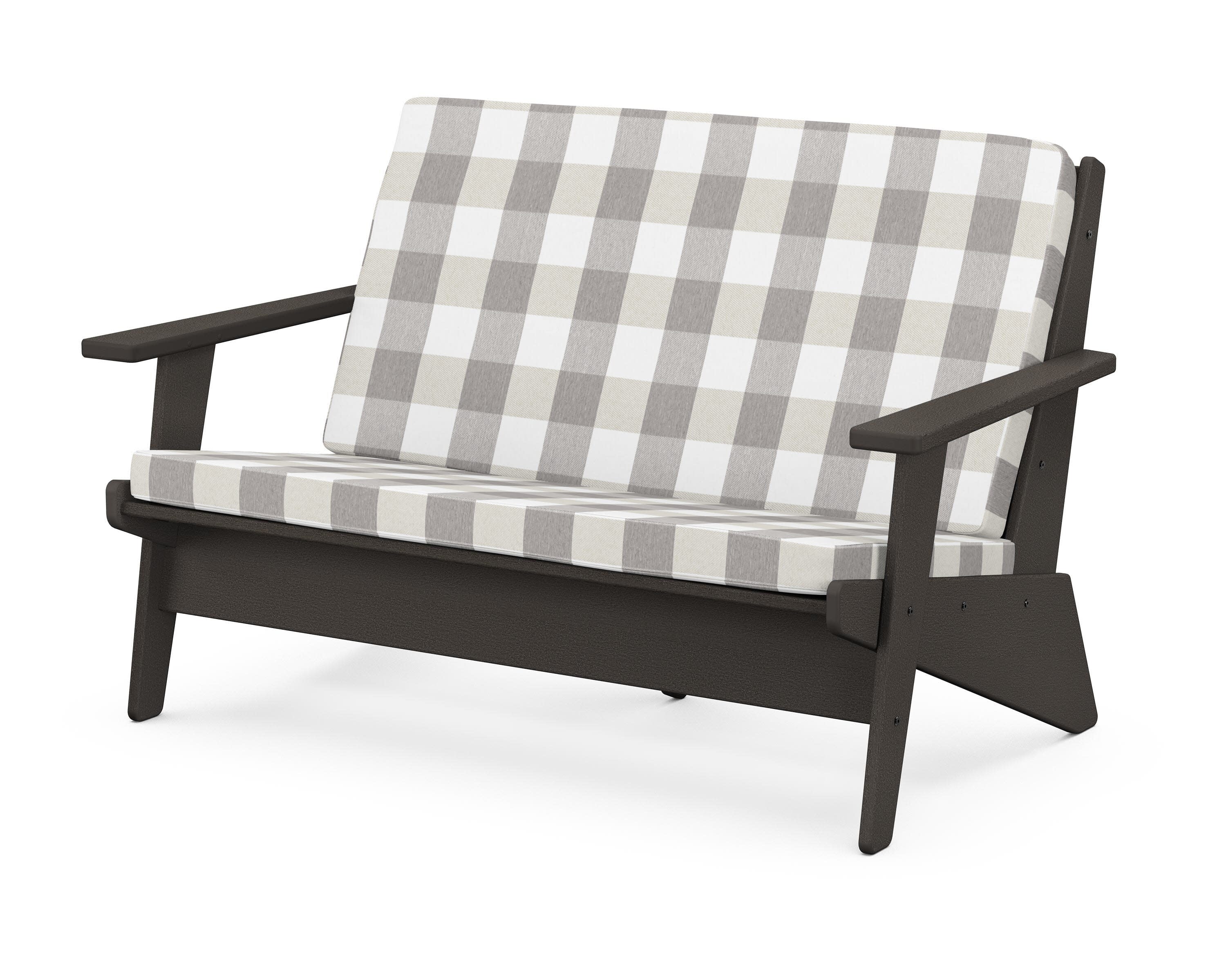 Riviera Modern Lounge Loveseat in Vintage Coffee / Buffalo Plaid Grey Mist