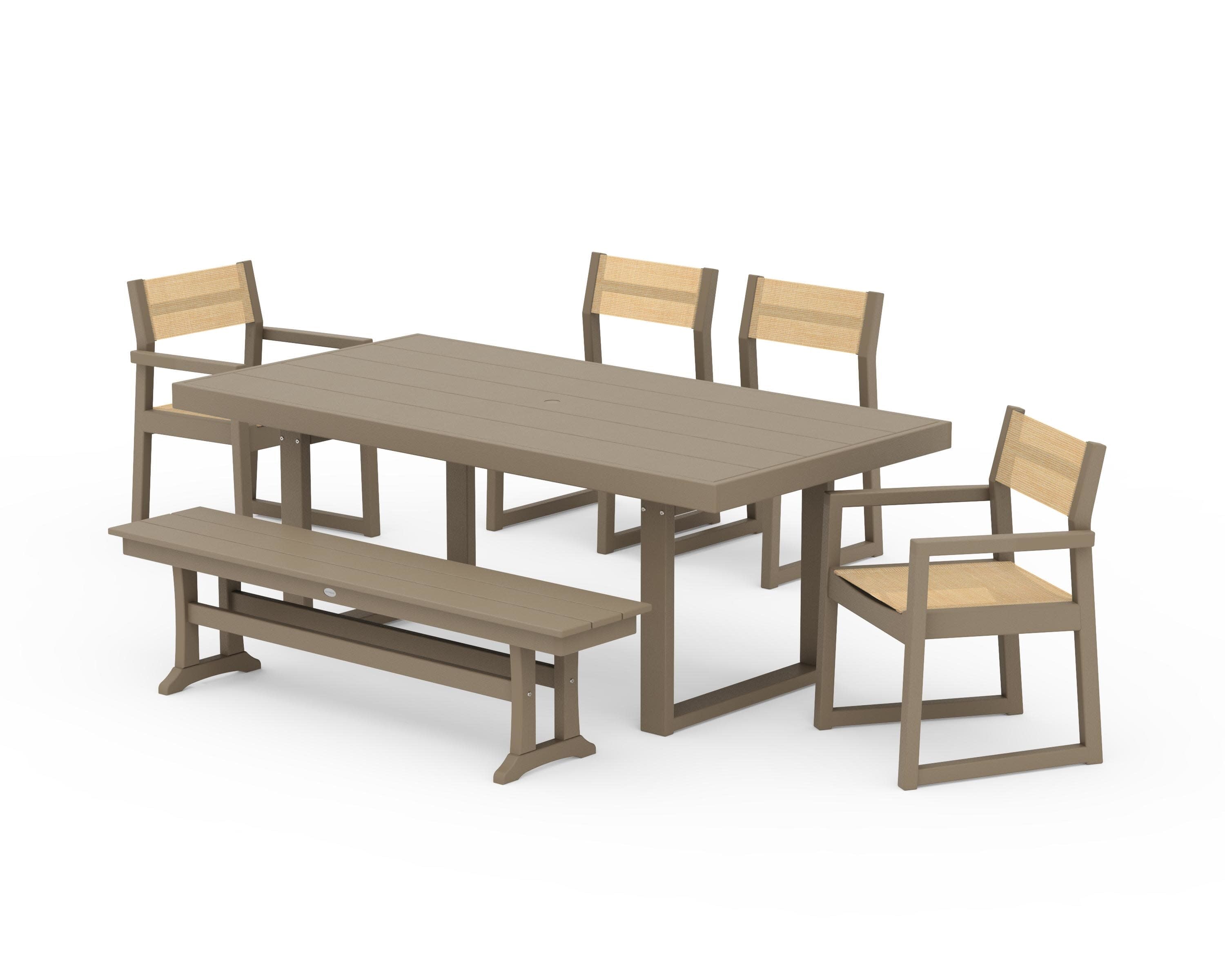 EDGE Sling 6-Piece Dining Set with Bench in Vintage Sahara / Dupioni Apricot Sling