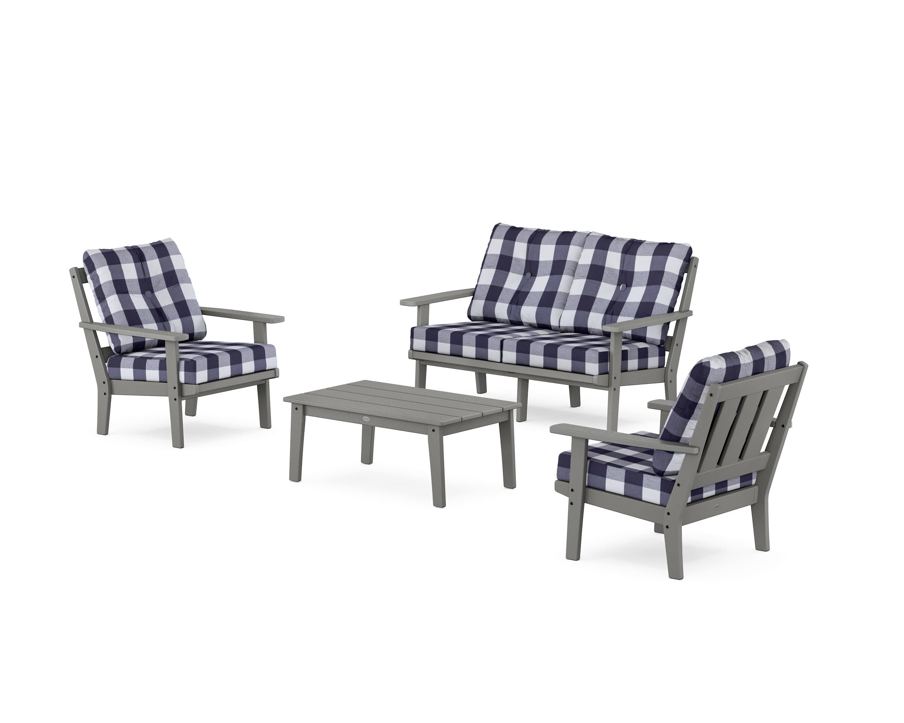 Oxford 4-Piece Deep Seating Set with Loveseat in Slate Grey / Buffalo Plaid Navy