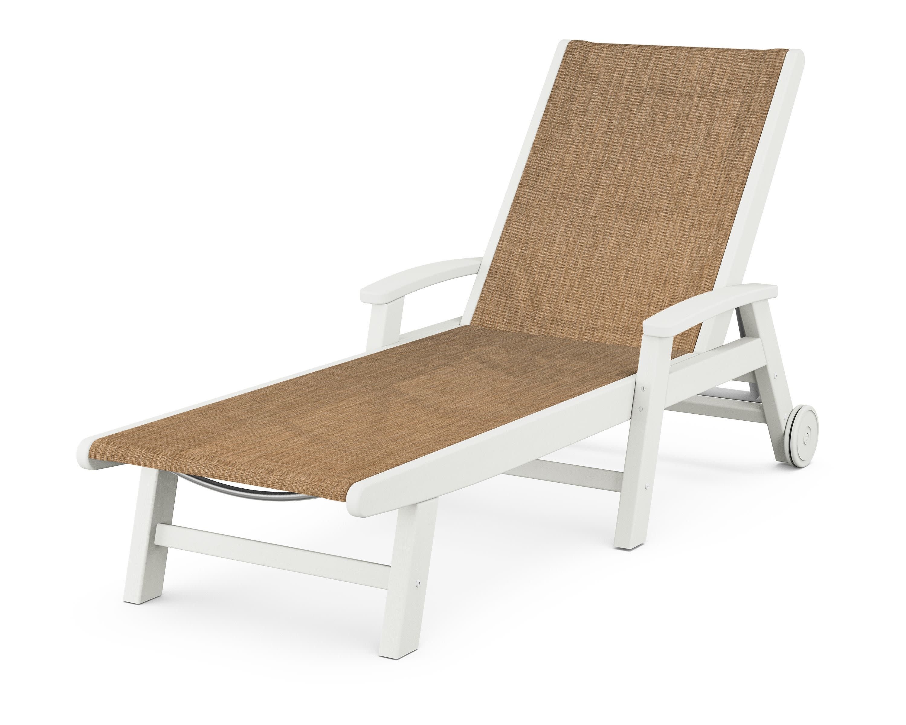 Coastal Chaise with Wheels in Vintage White / Burlap Sling
