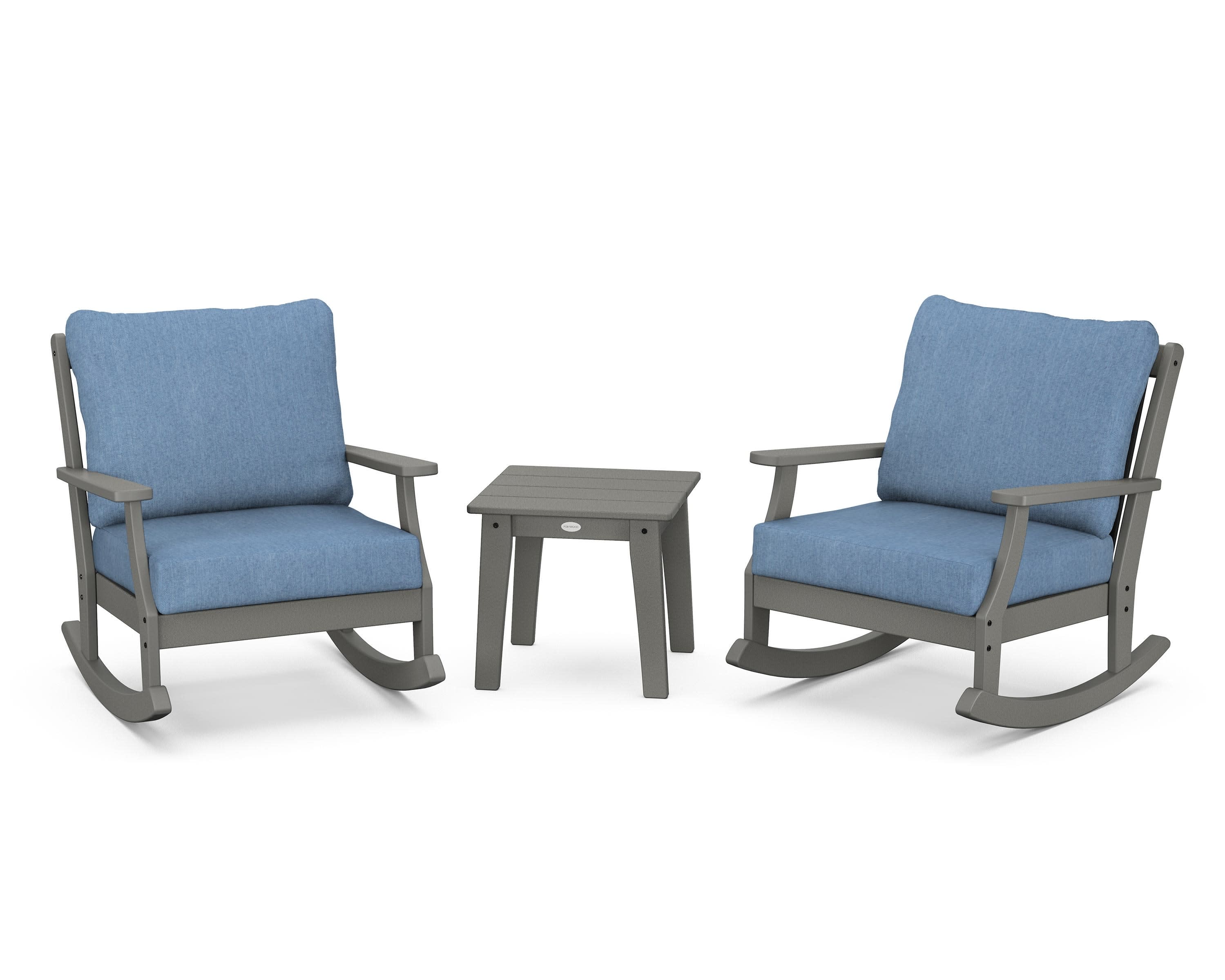Braxton 3-Piece Deep Seating Rocker Set in Slate Grey / Sky Blue