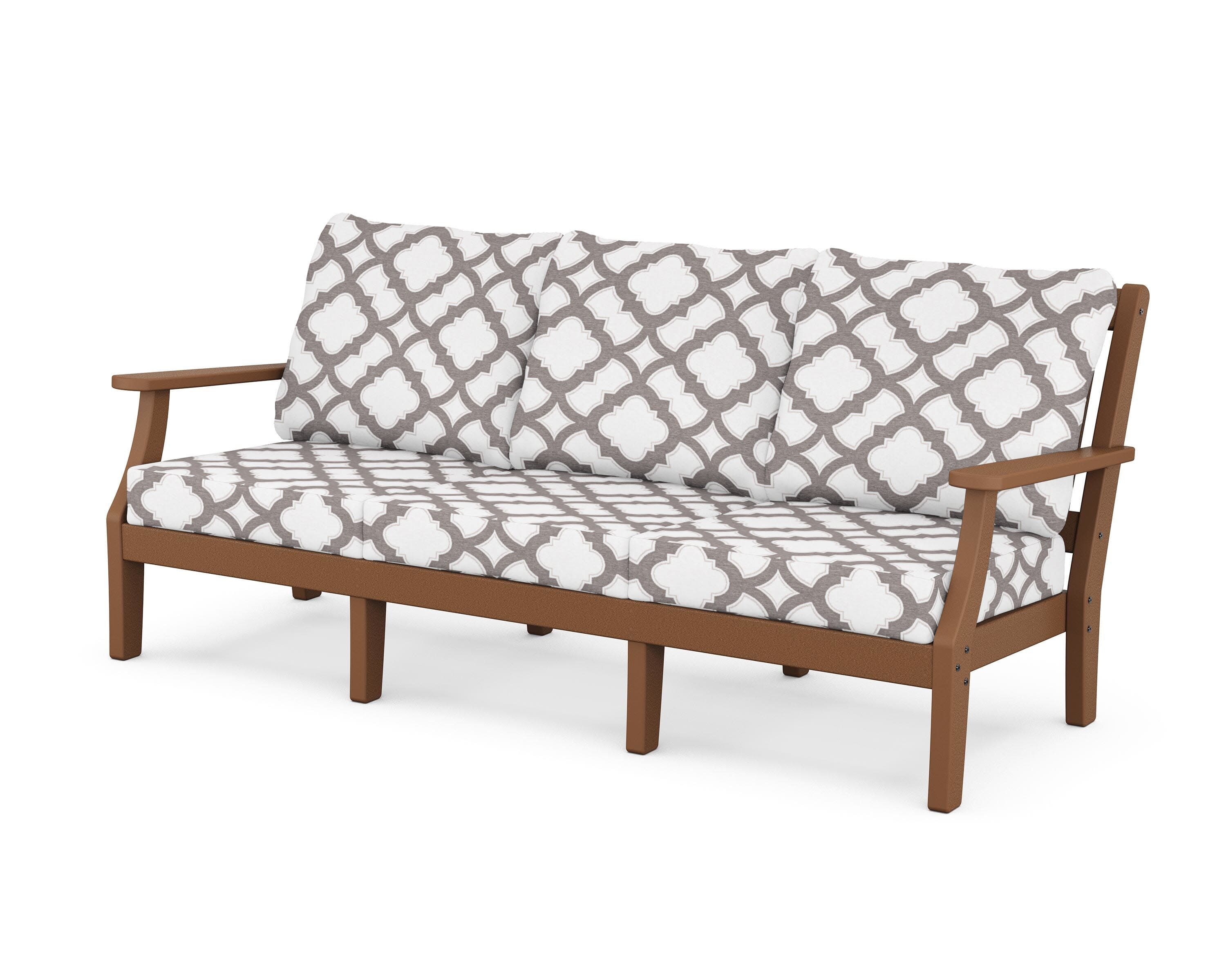 Chinoiserie Deep Seating Sofa in Teak / Trellis Grey Mist