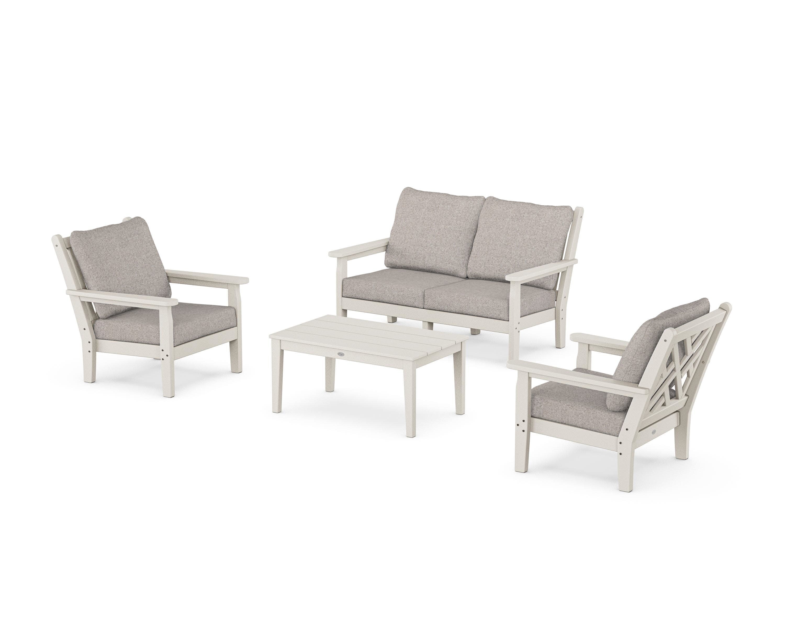 Chippendale 4-Piece Deep Seating Set with Loveseat in Sand / Weathered Tweed