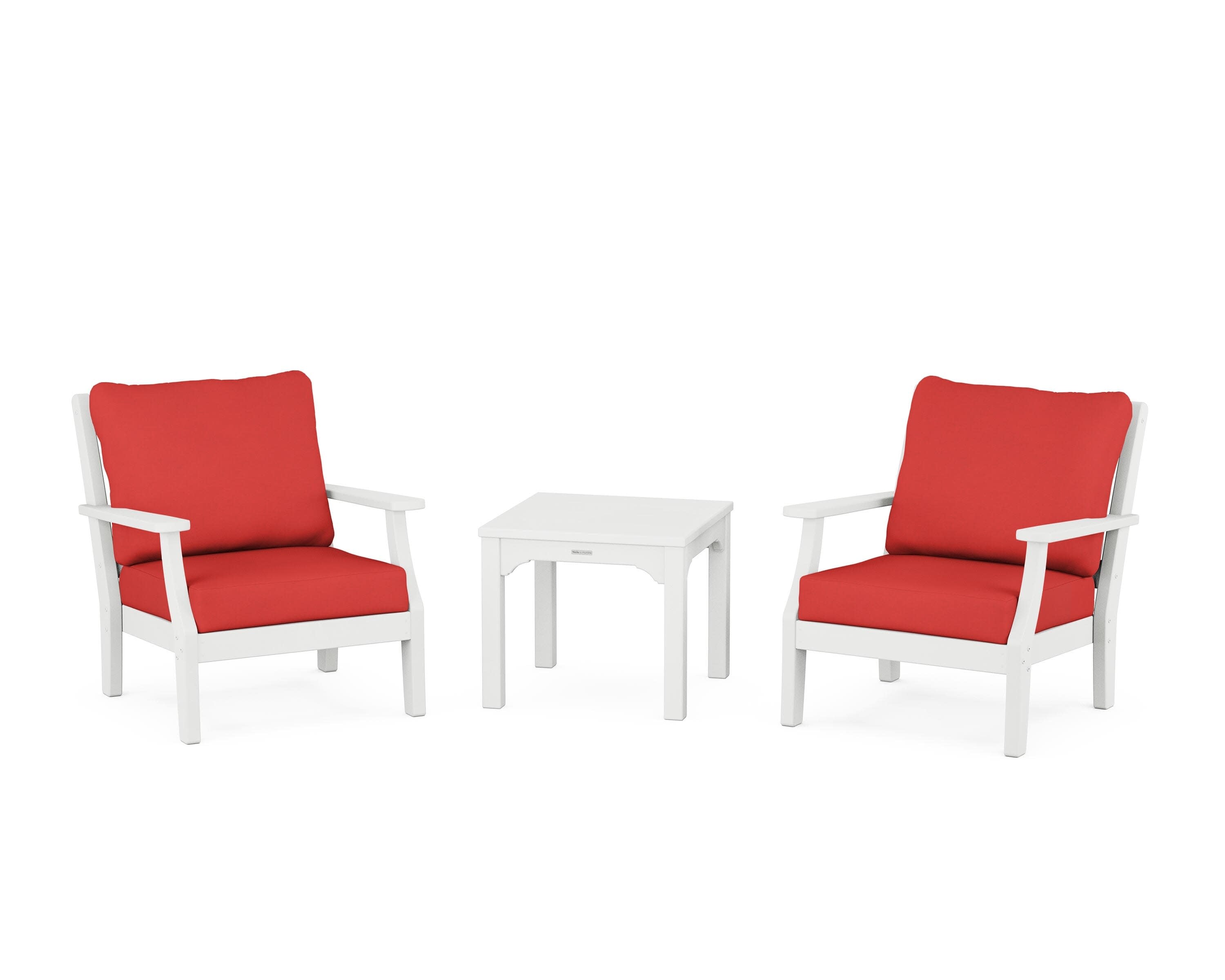 Chinoiserie 3-Piece Deep Seating Set in White / Crimson Linen