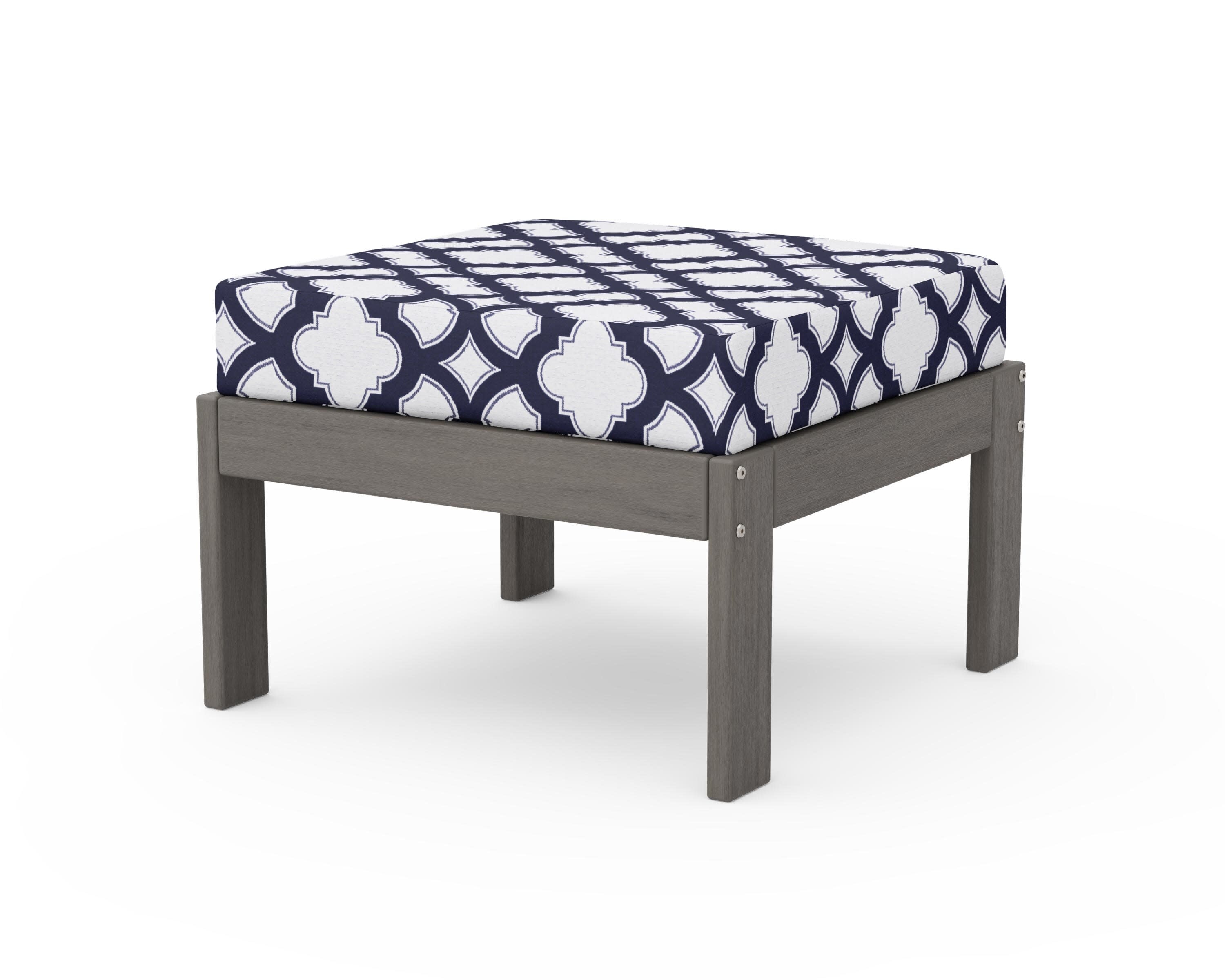 Vineyard Modular Ottoman in Driftwood / Trellis Navy