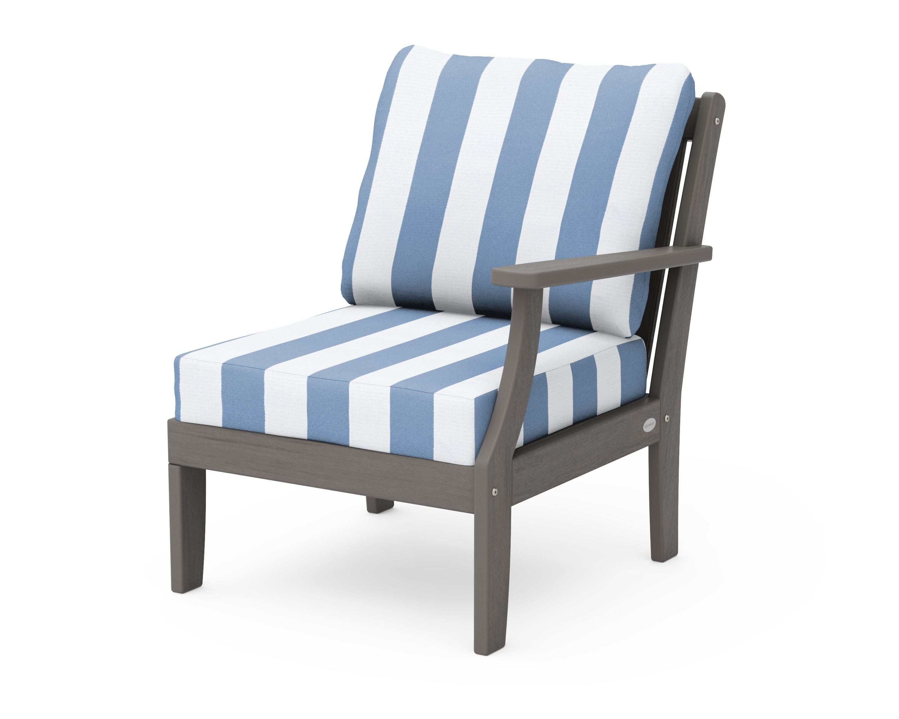 Braxton Modular Right Arm Chair in Driftwood / Cabana Stripe Sky Blue