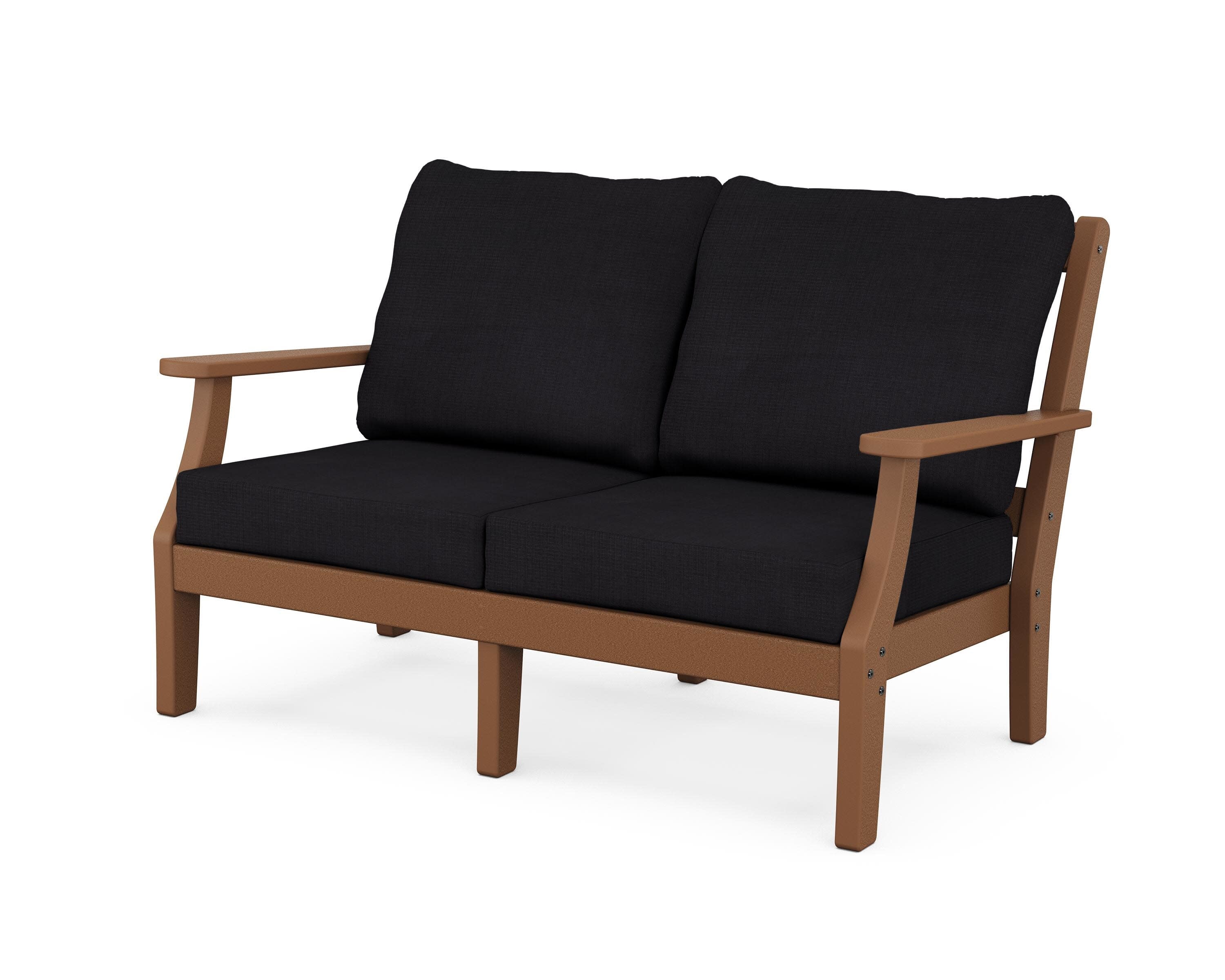 Chinoiserie Deep Seating Loveseat in Teak / Midnight Linen