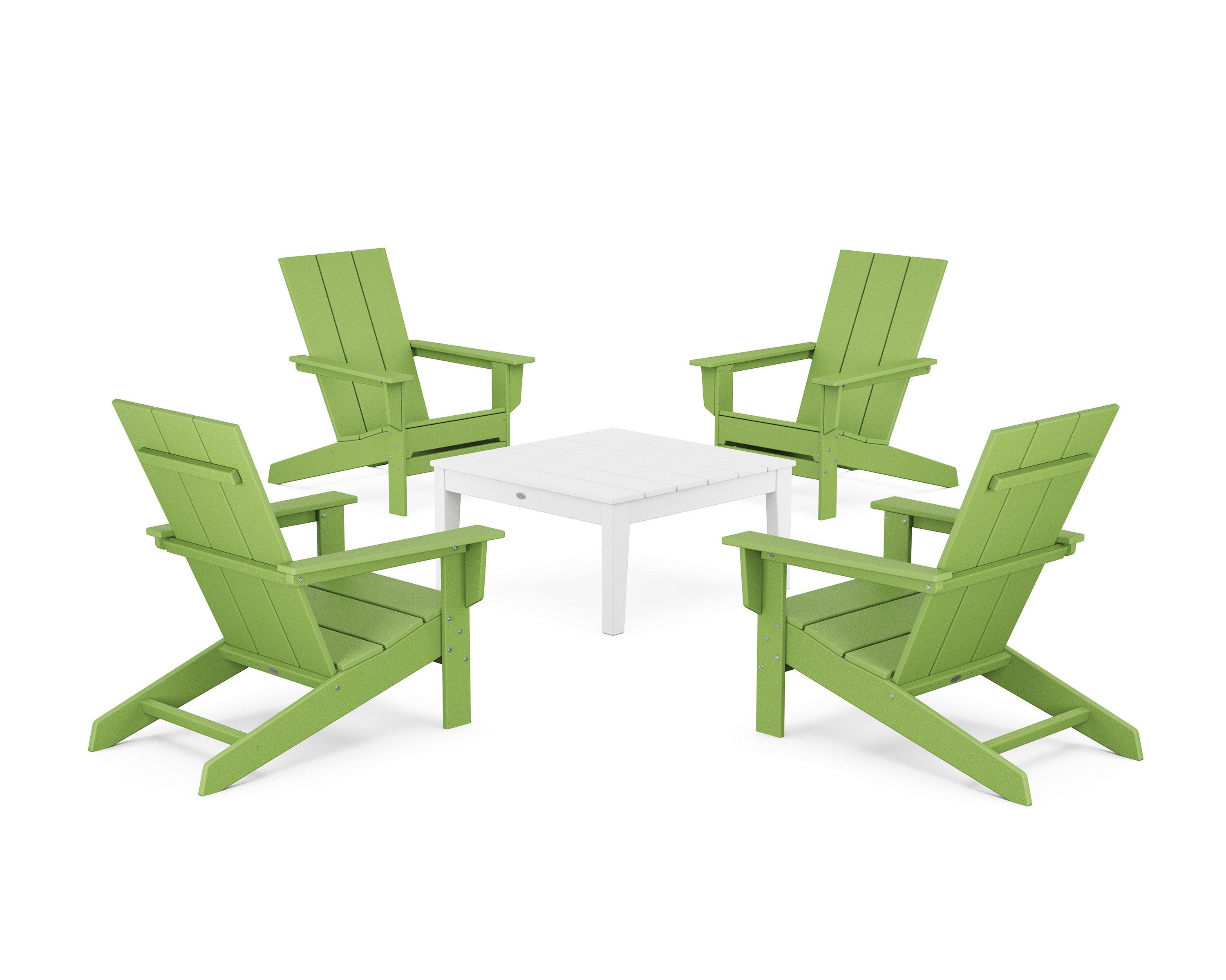 5-Piece Modern Studio Adirondack Chair Conversation Group in Lime / White
