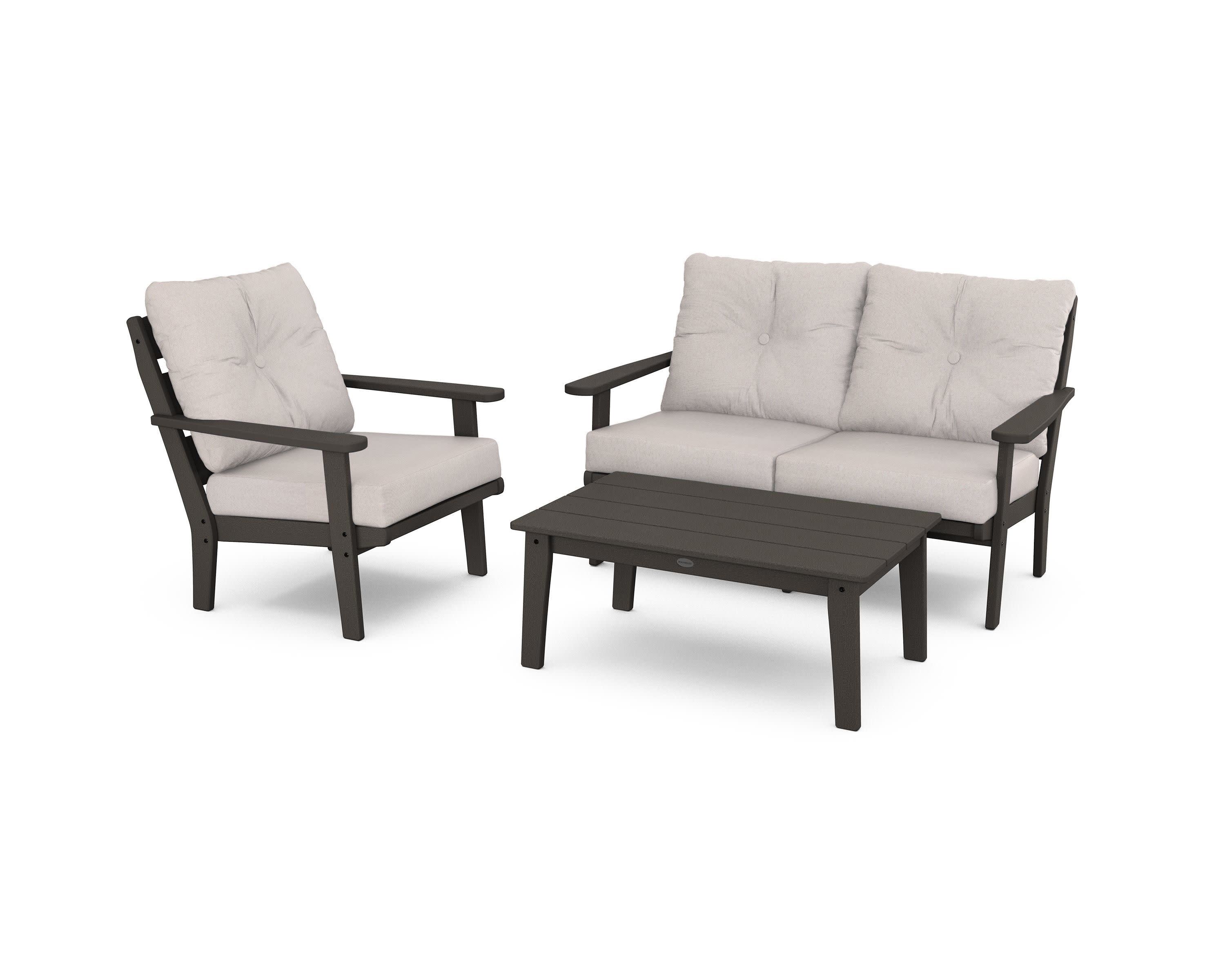 Lakeside 3-Piece Deep Seating Set in Vintage Coffee / Dune Burlap