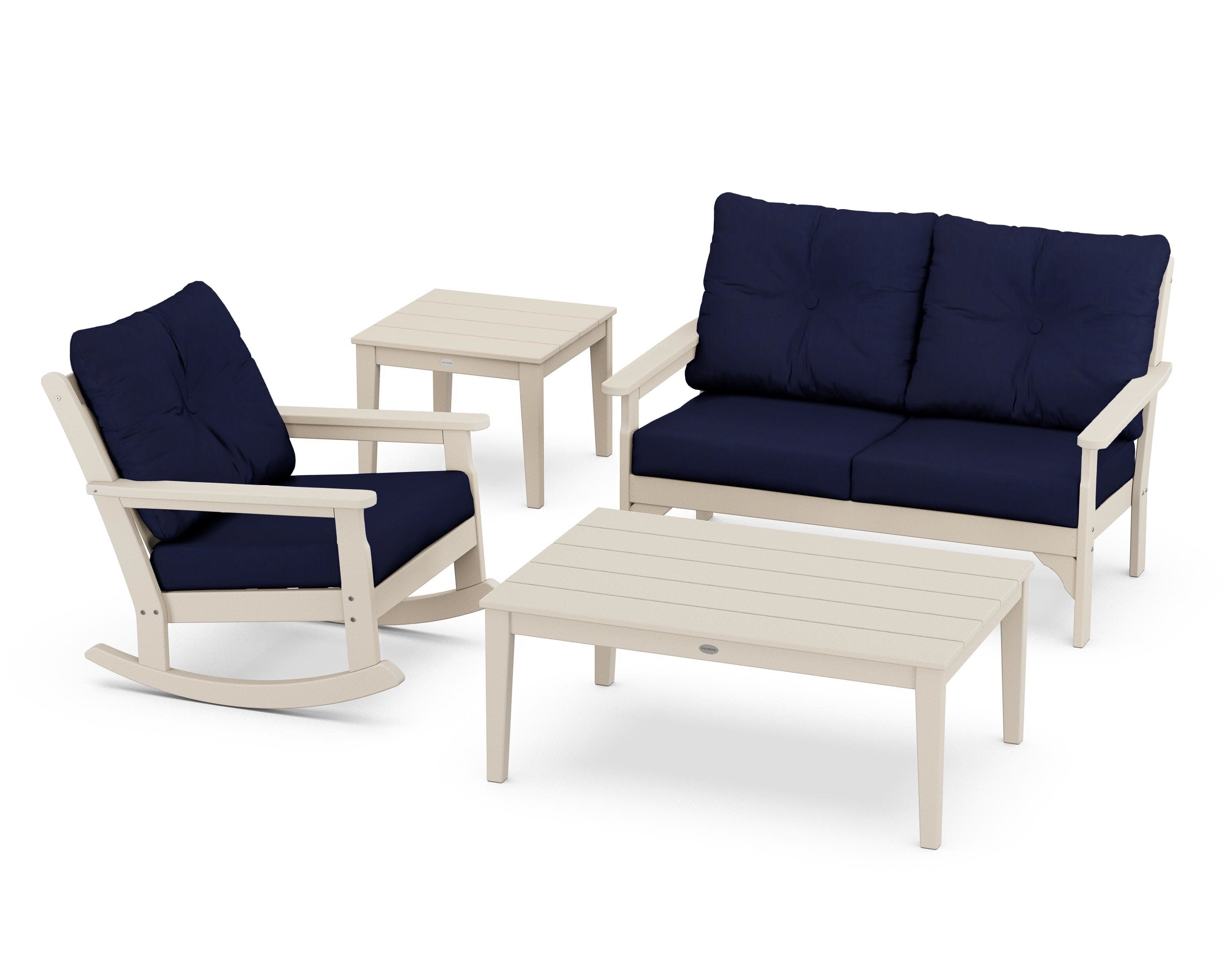 Vineyard 4-Piece Deep Seating Rocker Set in Sand / Navy