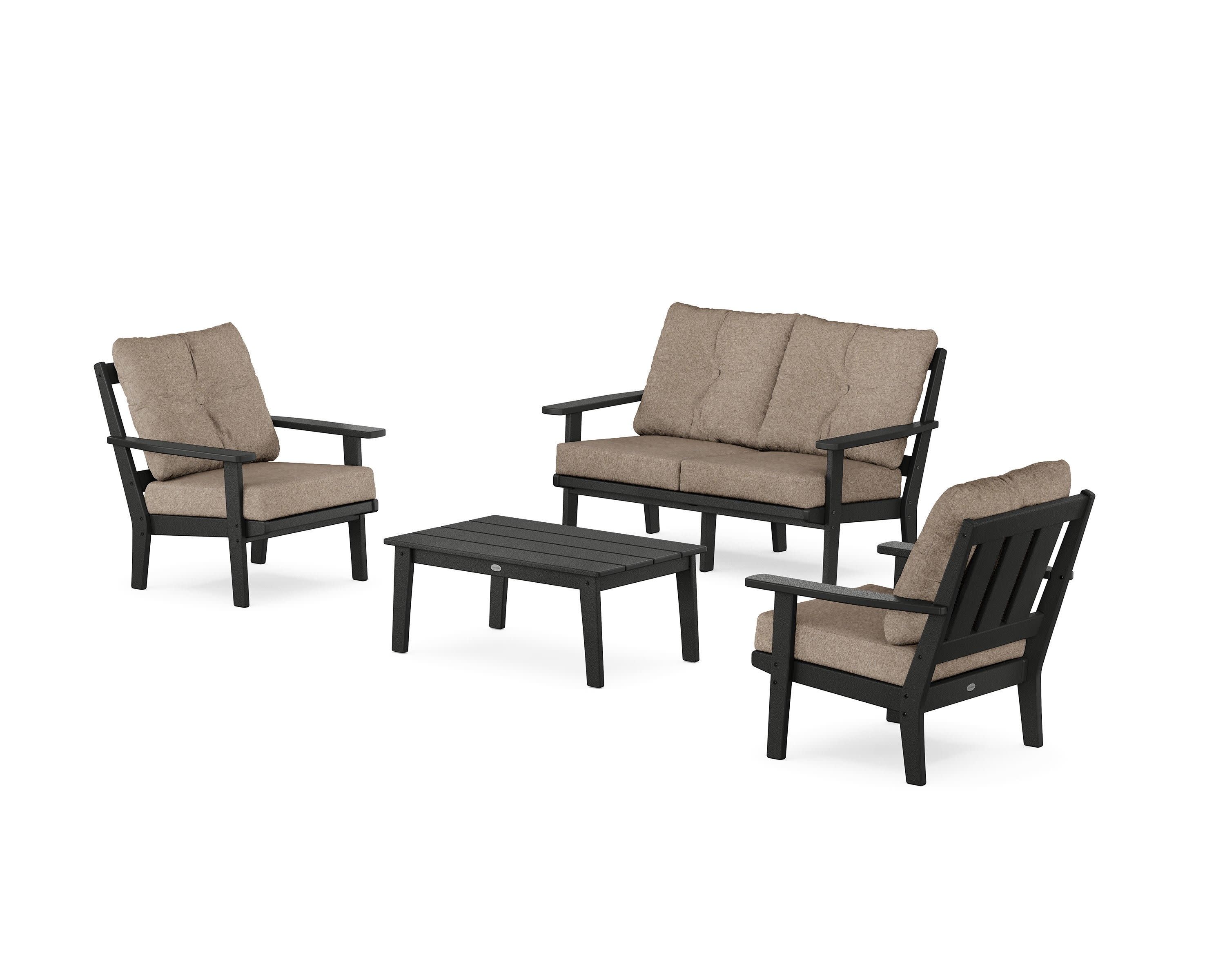 Oxford 4-Piece Deep Seating Set with Loveseat in Black / Spiced Burlap