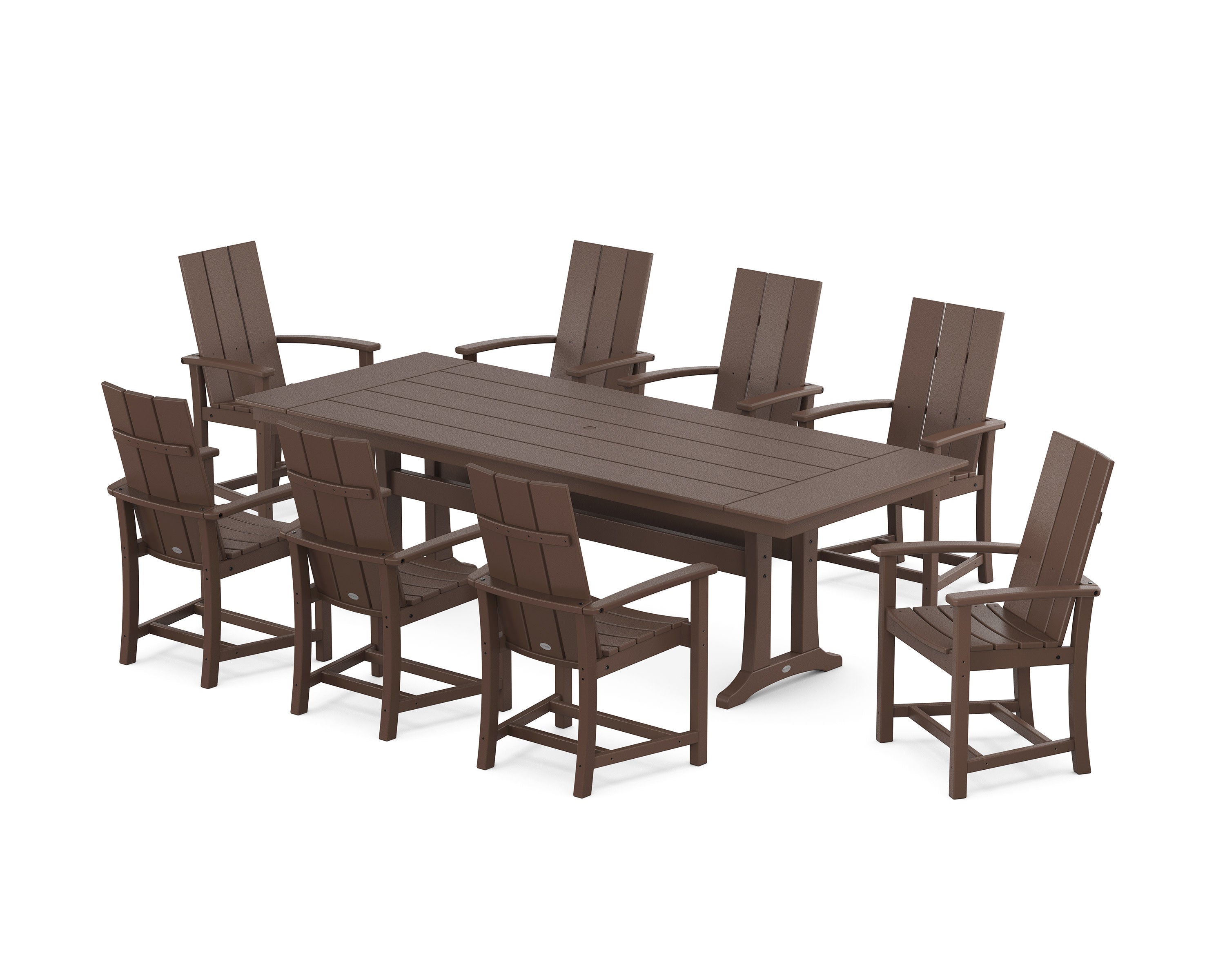 Modern Adirondack 9-Piece Farmhouse Dining Set with Trestle Legs in Mahogany