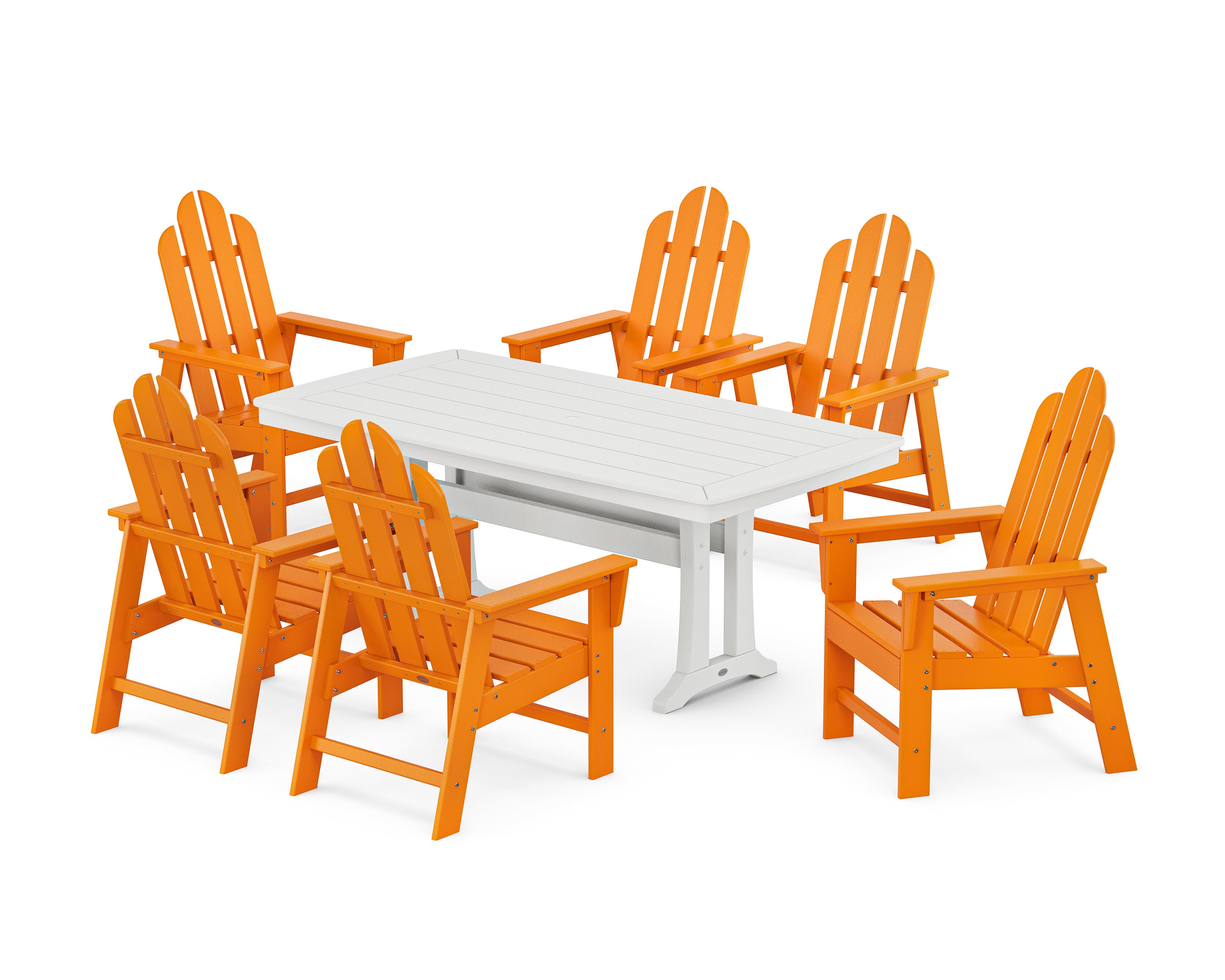 Long Island 7-Piece Dining Set with Trestle Legs in Tangerine / White