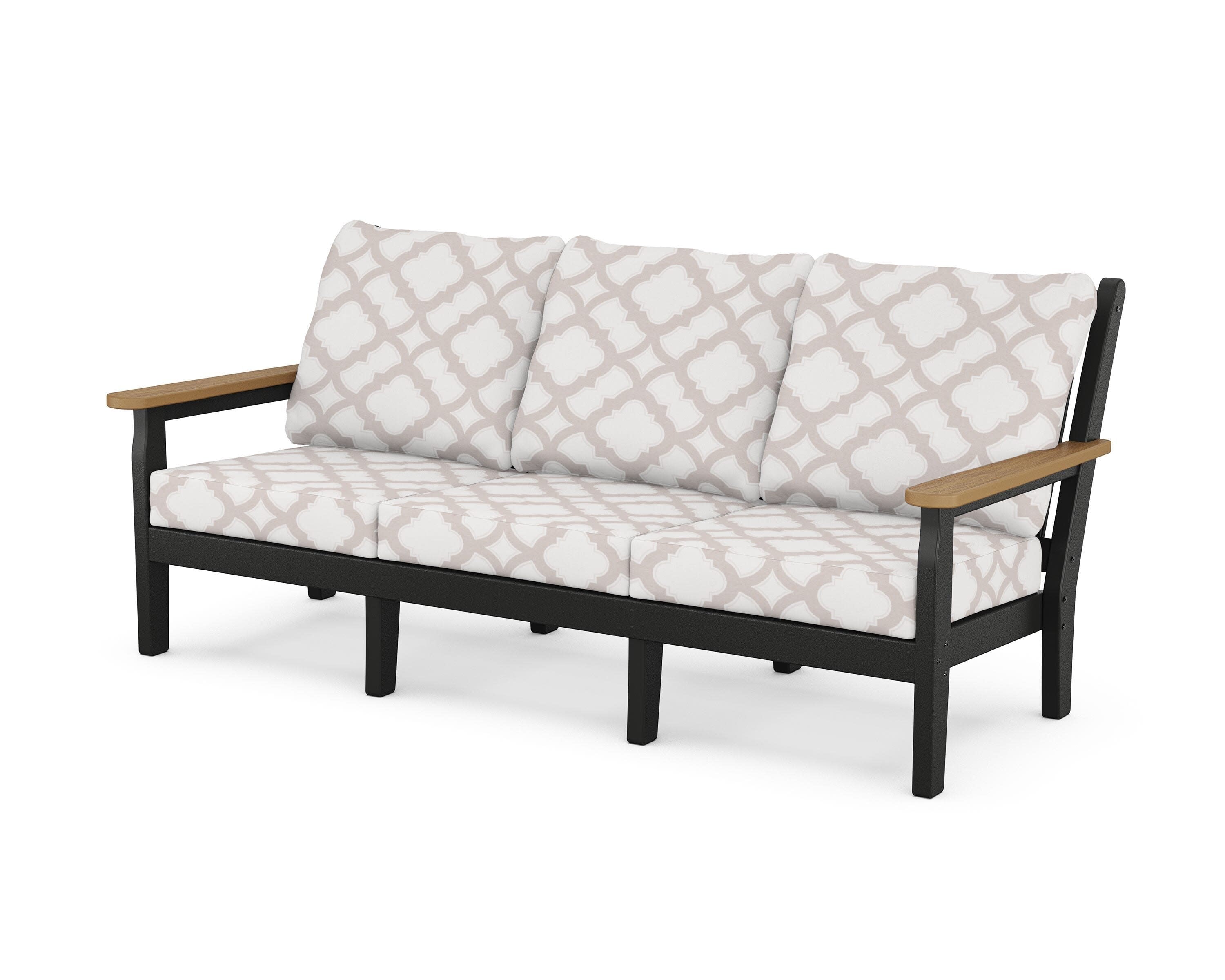 Chippendale Deep Seating Sofa in Black / Natural / Trellis Dune Burlap
