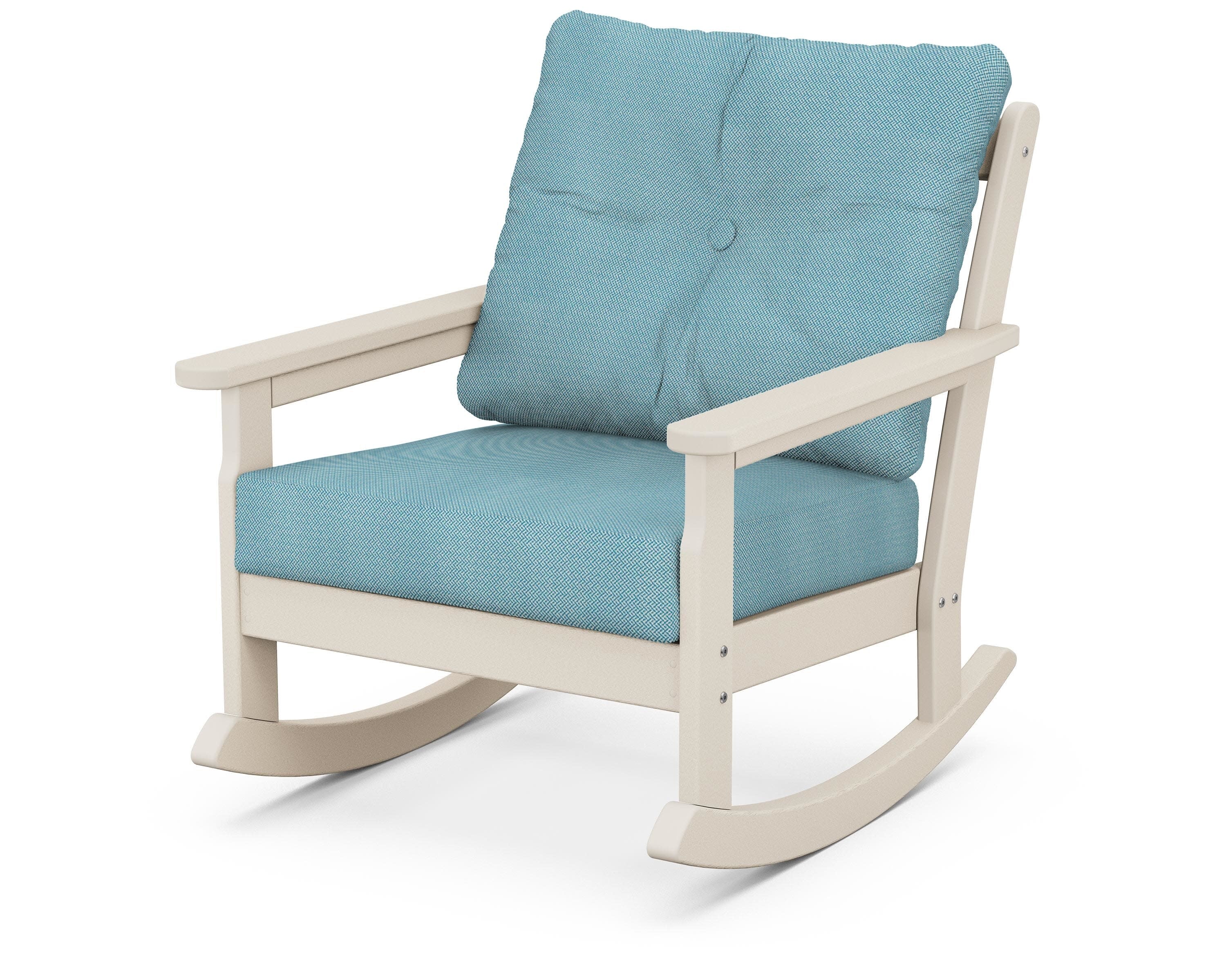 Vineyard Deep Seating Rocking Chair in Sand / Lattice Sky Blue