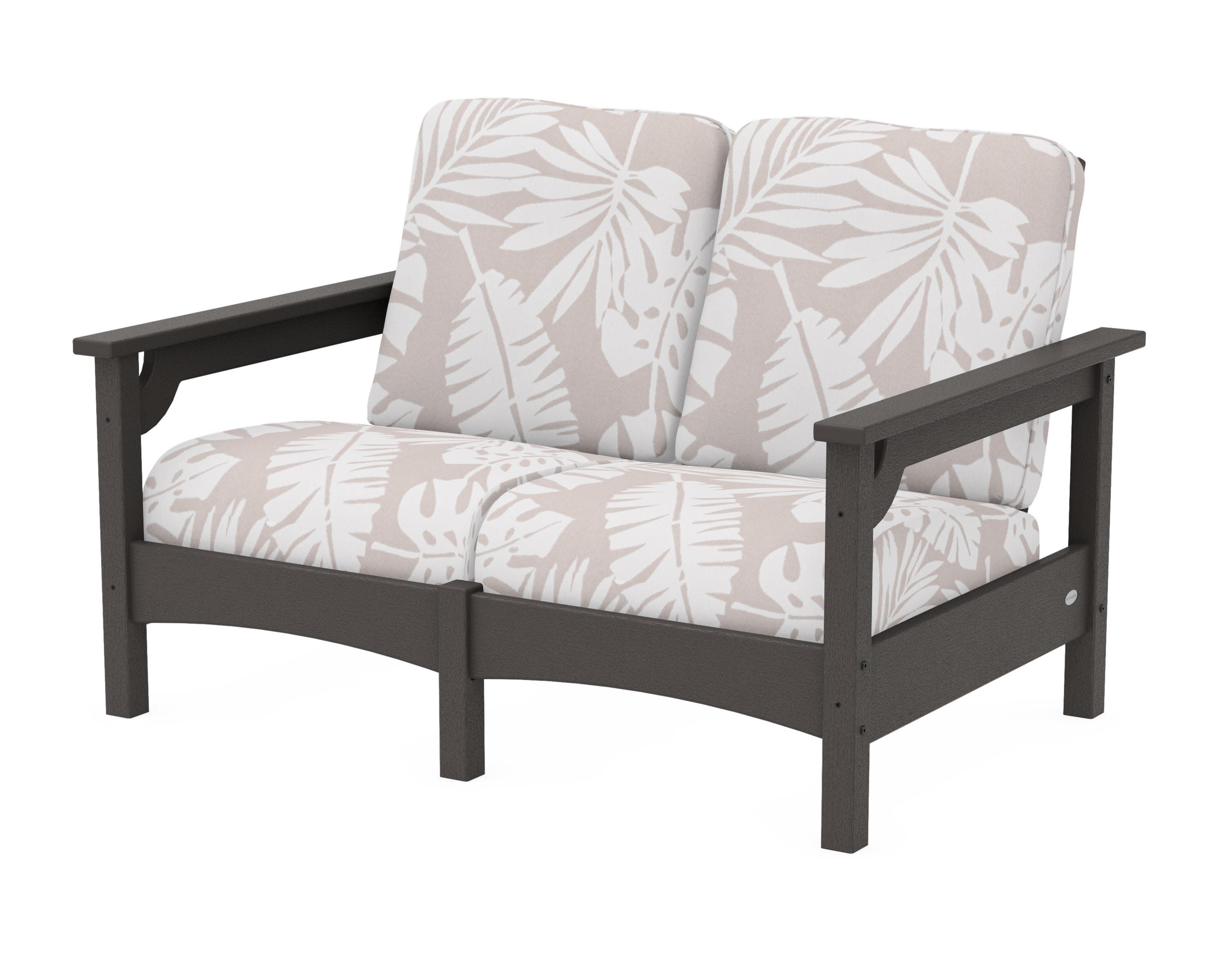 Club Loveseat in Vintage Coffee / Leaf Dune Burlap