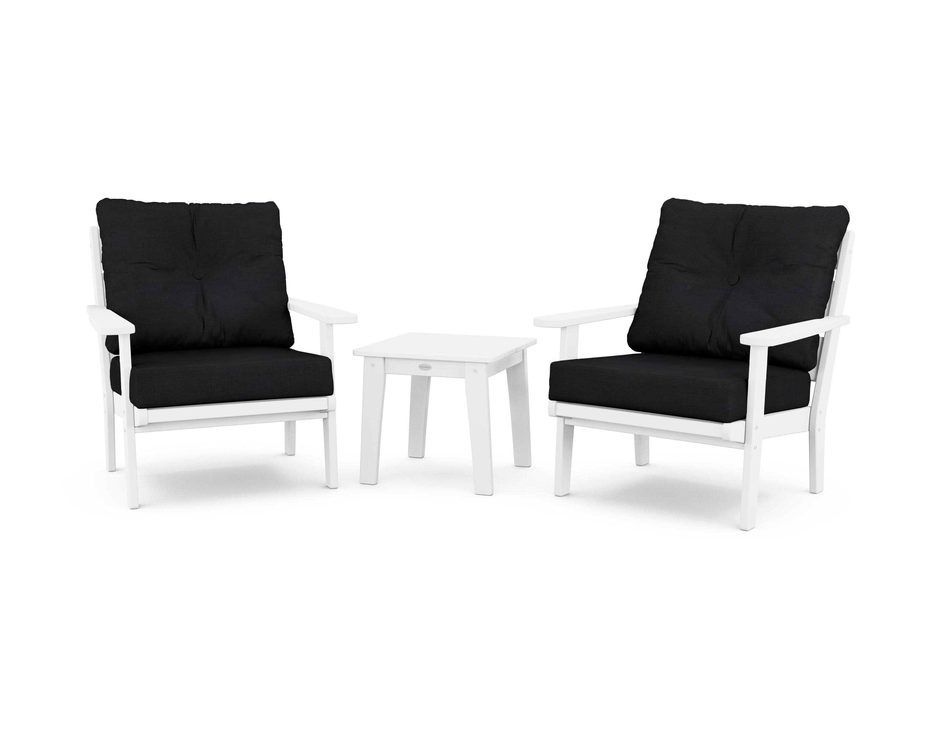 Lakeside 3-Piece Deep Seating Chair Set in White / Midnight Linen