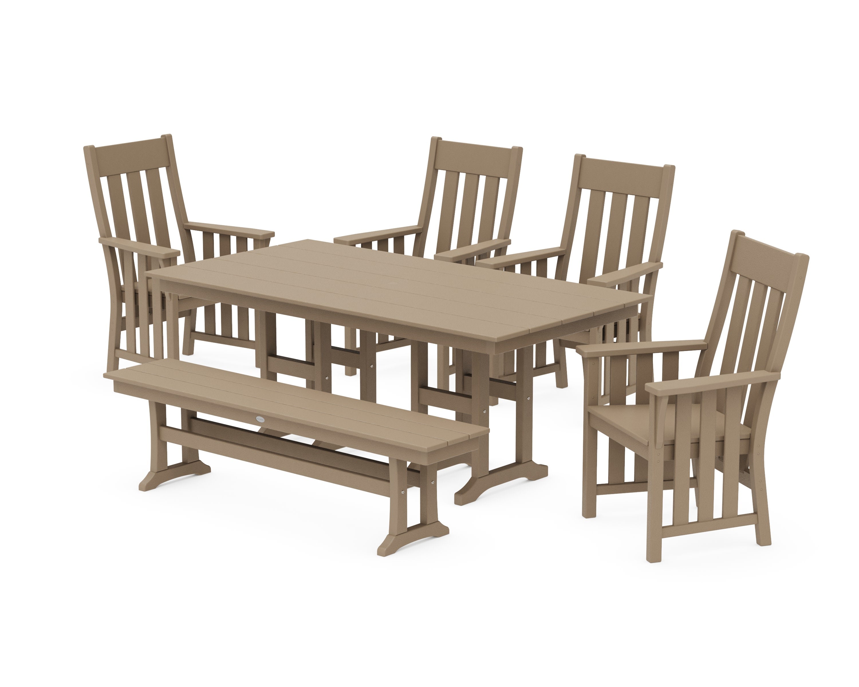 Acadia 6-Piece Farmhouse Dining Set with Bench in Vintage Sahara