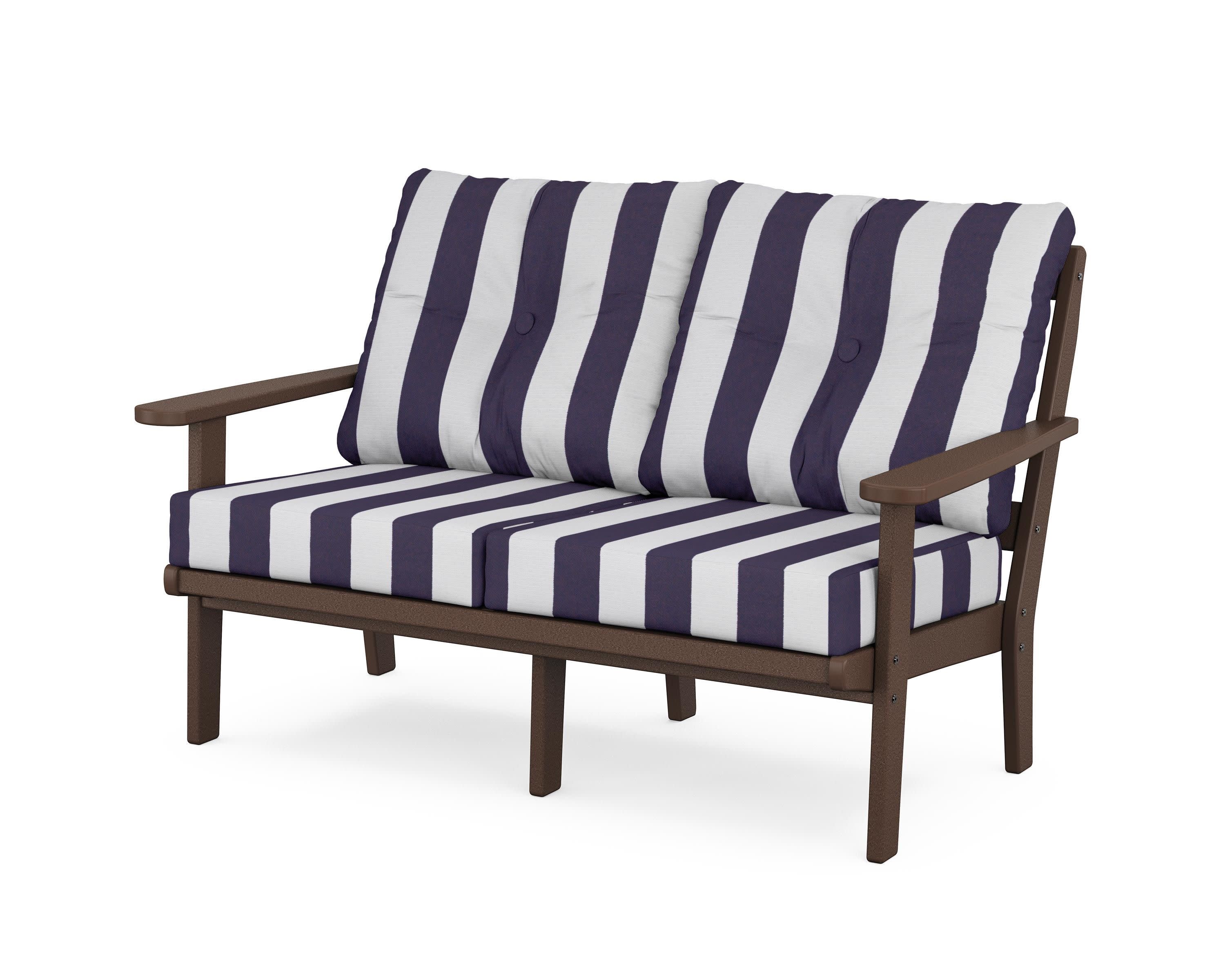 Mission Deep SeatingLoveseat in Mahogany / Cabana Stripe Navy